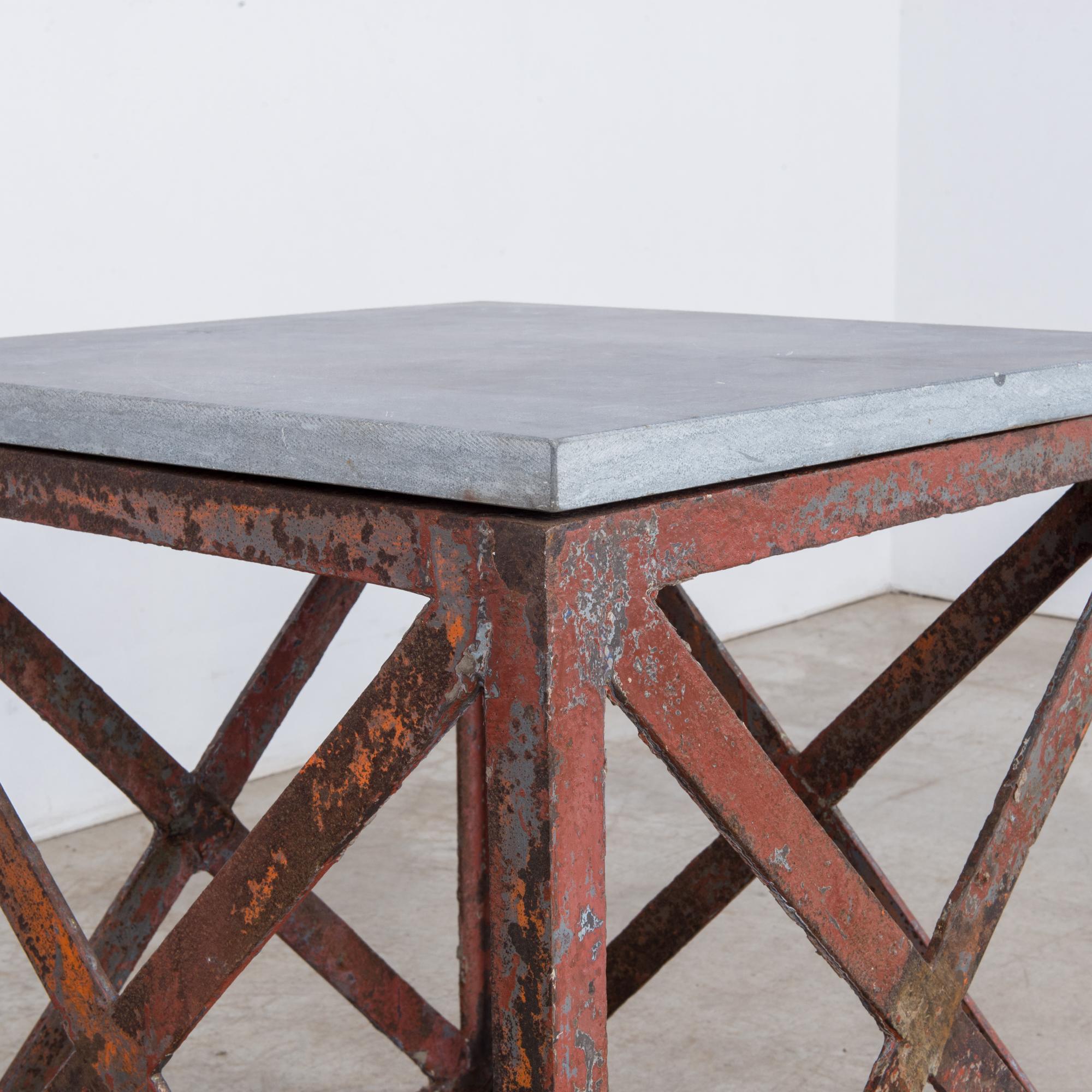 Early 20th Century 1920s Belgian Metal and Stone Side Table