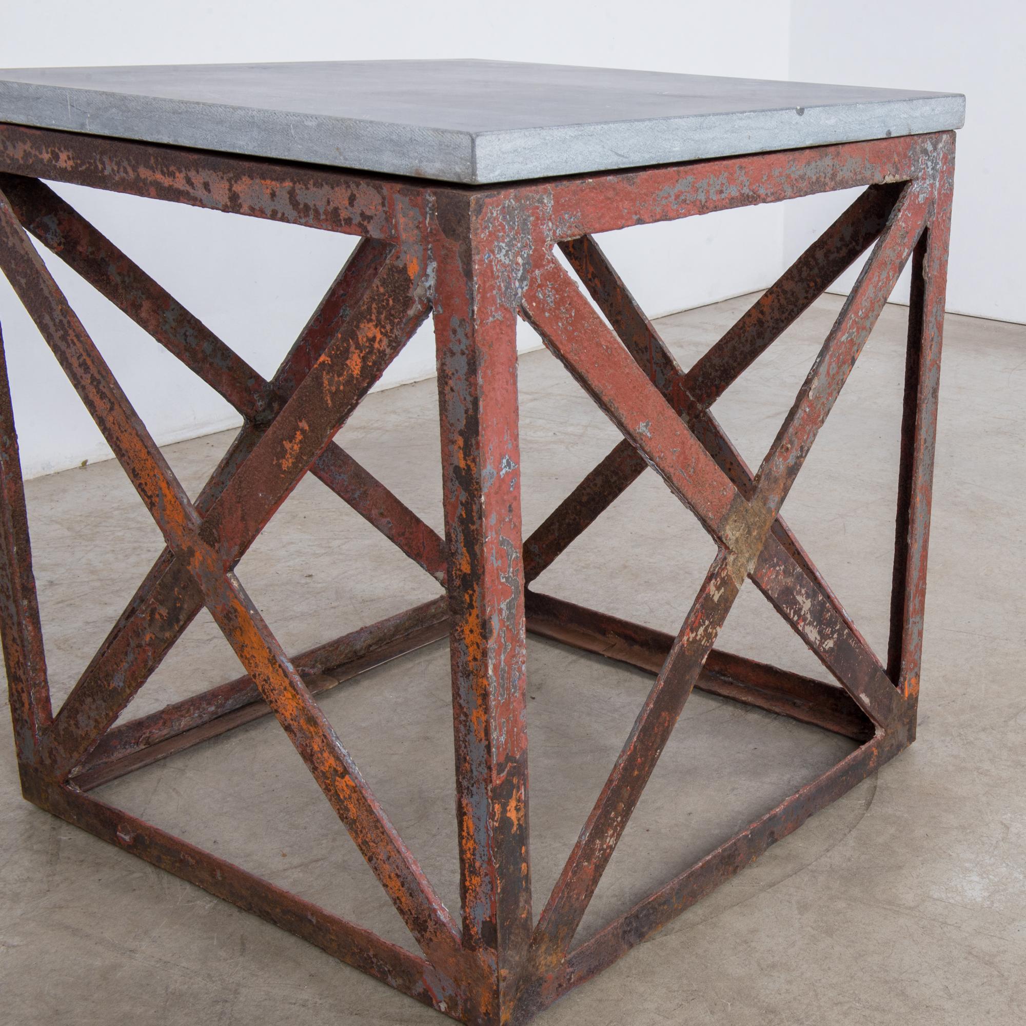Steel 1920s Belgian Metal and Stone Side Table