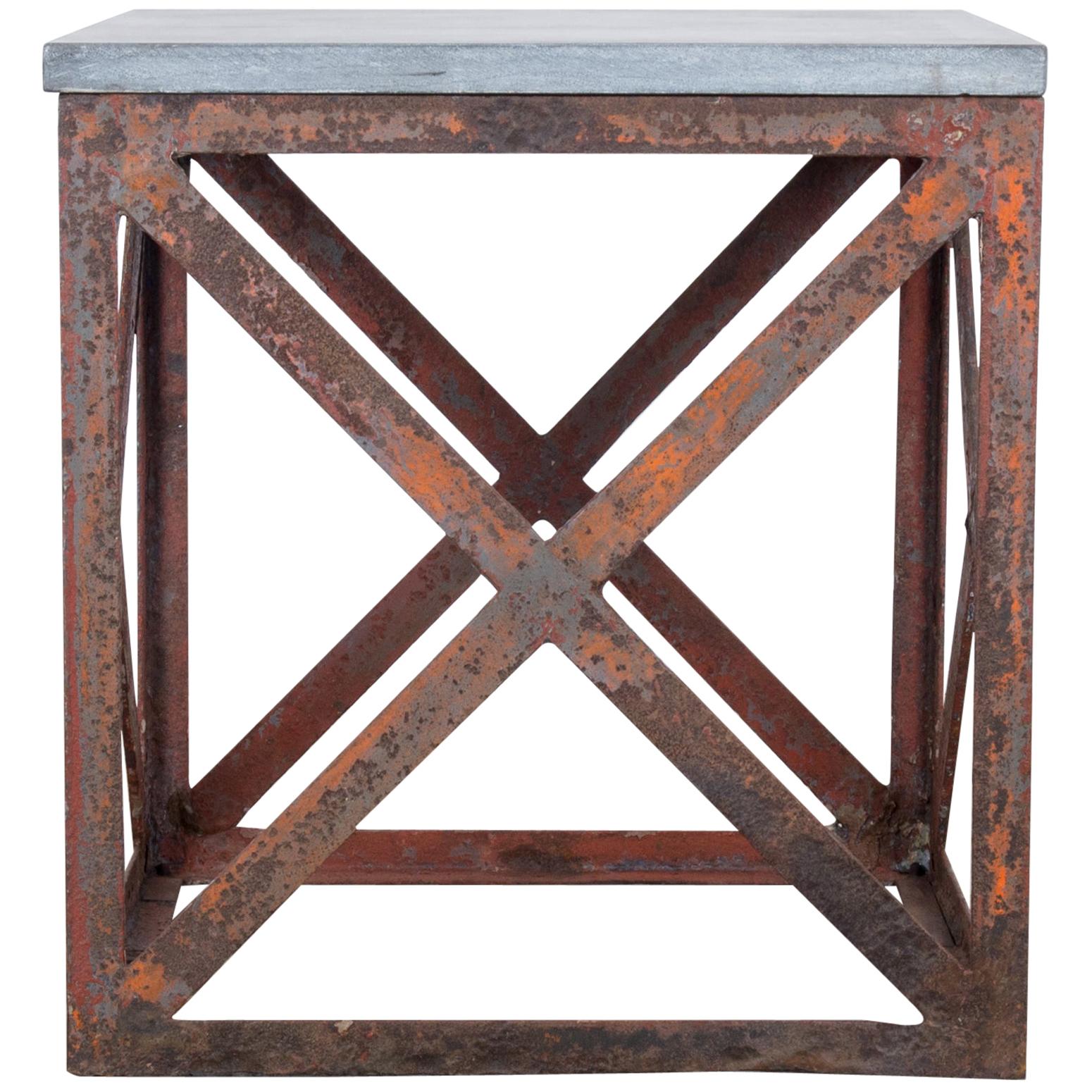 1920s Belgian Metal and Stone Side Table
