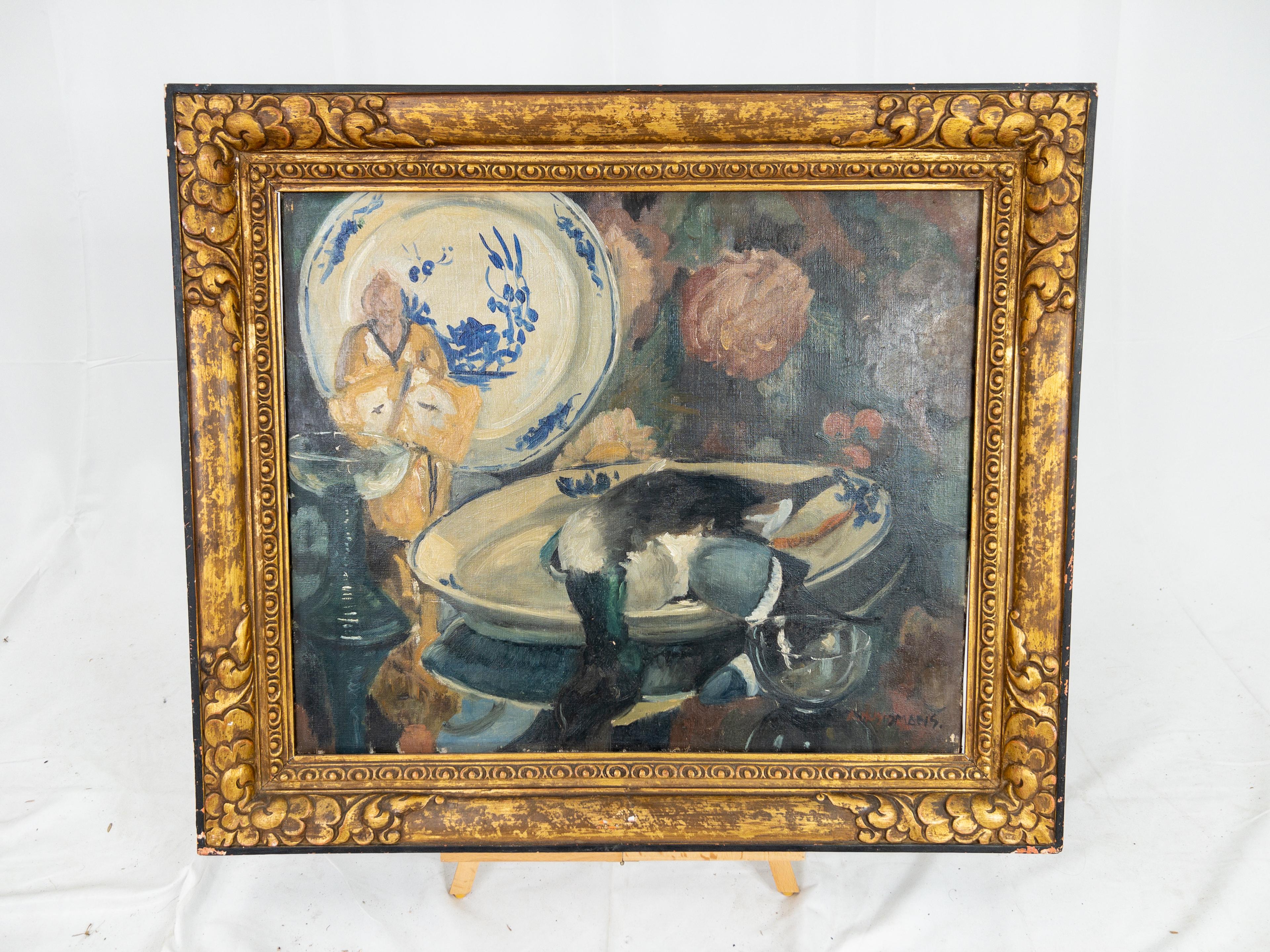 Huile sur toile belge des années 1920 Peinture 