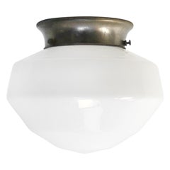 1920s Belgian White Opaline Glass Flush Mount Ceiling Lamp