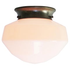 1920s Belgian White Opaline Glass Flush Mount Ceiling Lamp