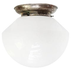 1920s Belgian White Opaline Glass Flush Mount Ceiling Lamp
