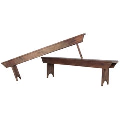 Antique 1920s Belgian Wooden Benches, a Pair