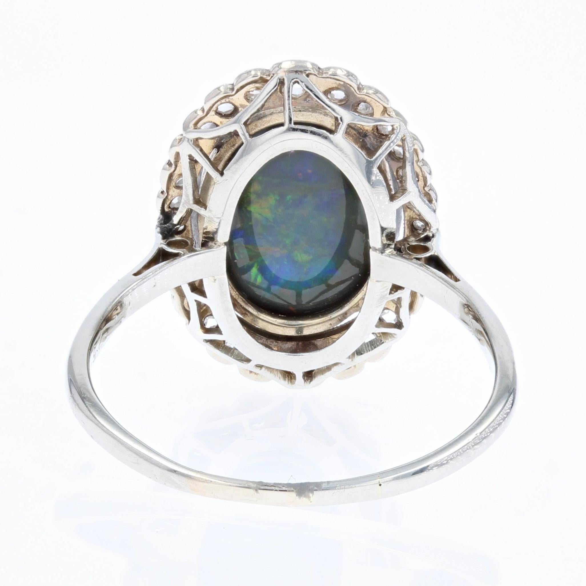 1920s Belle epoque 2.21 Carat Black Opal Diamonds Platinum Ring 2