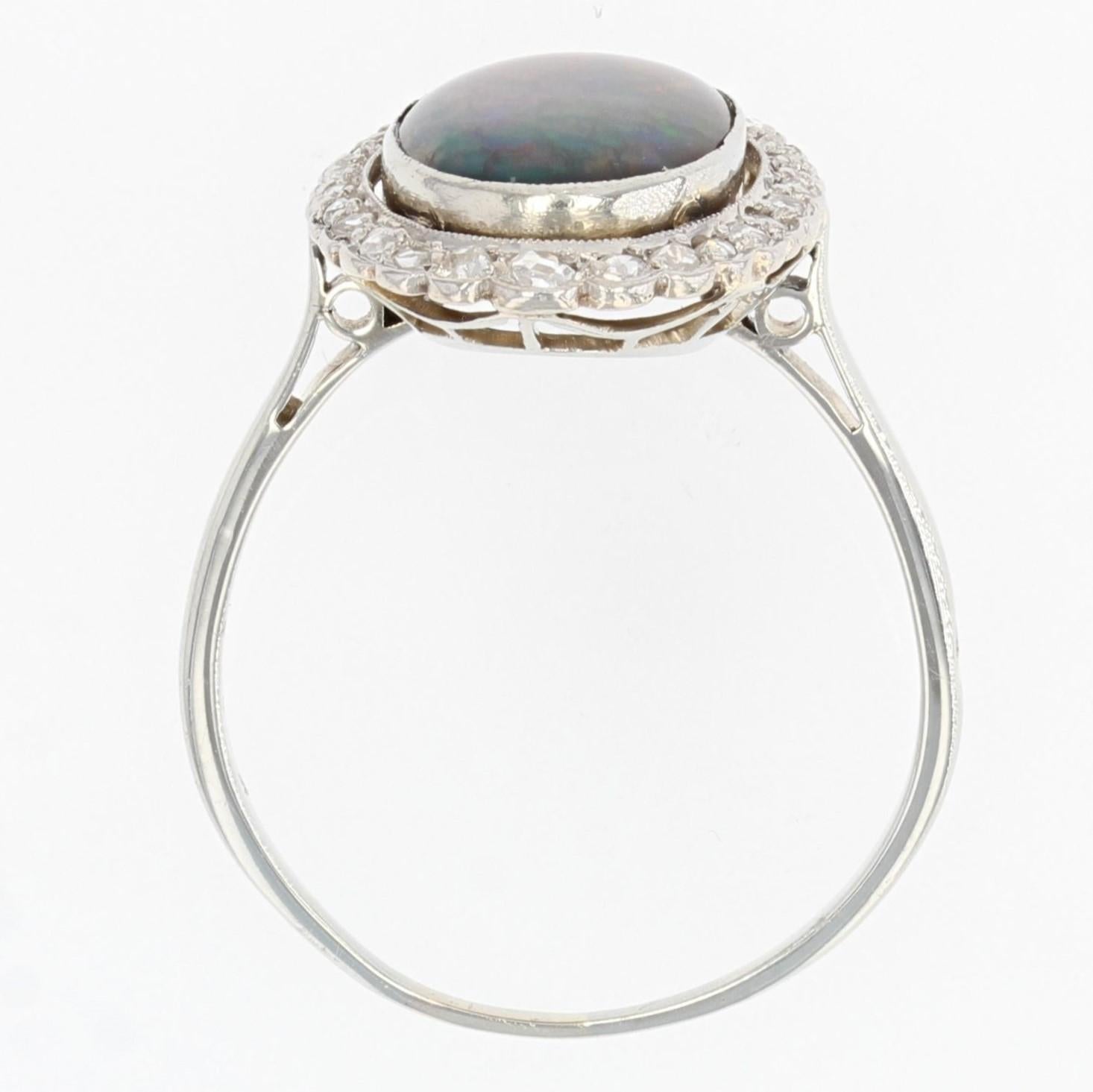 1920s Belle epoque 2.21 Carat Black Opal Diamonds Platinum Ring 4