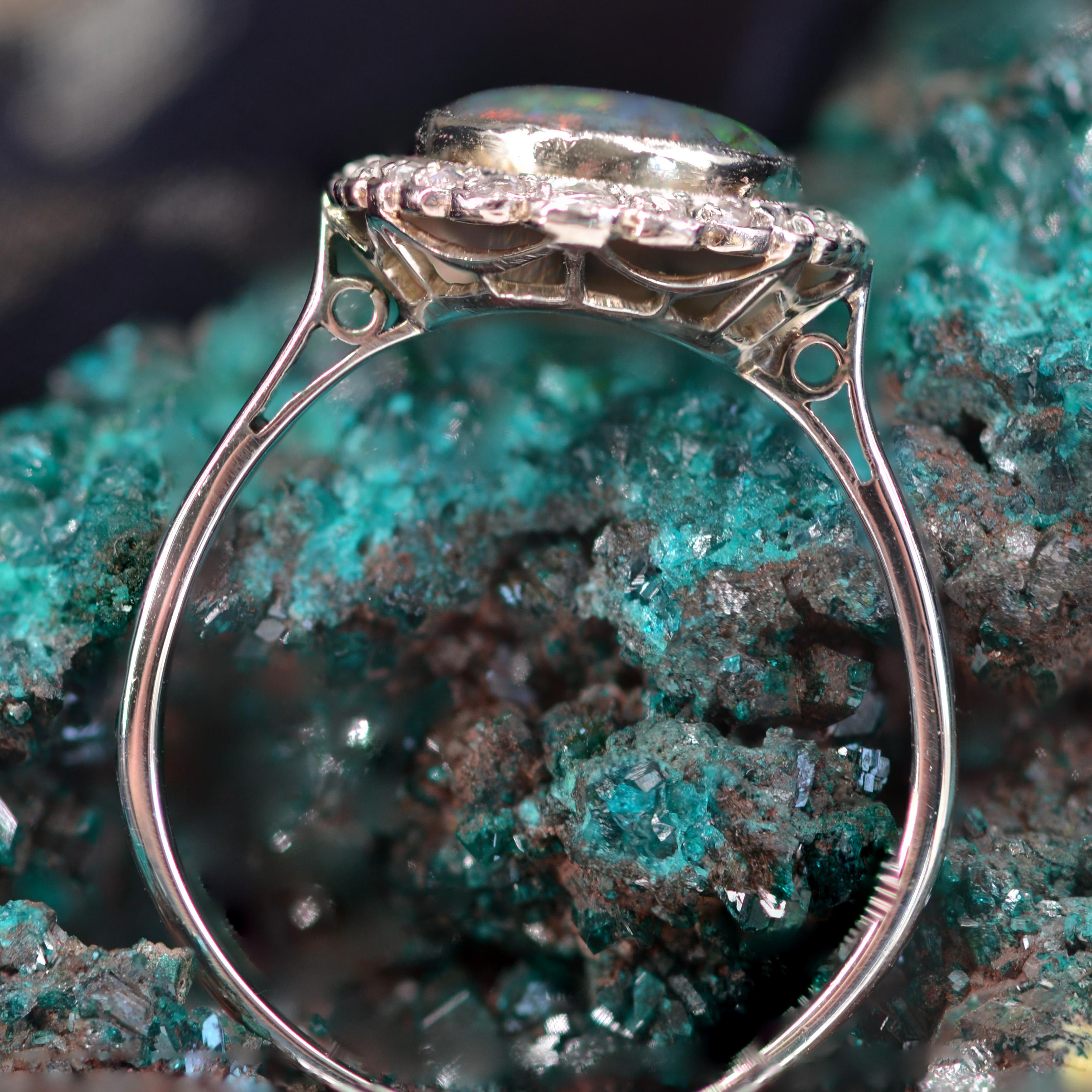 1920s Belle epoque 2.21 Carat Black Opal Diamonds Platinum Ring 6