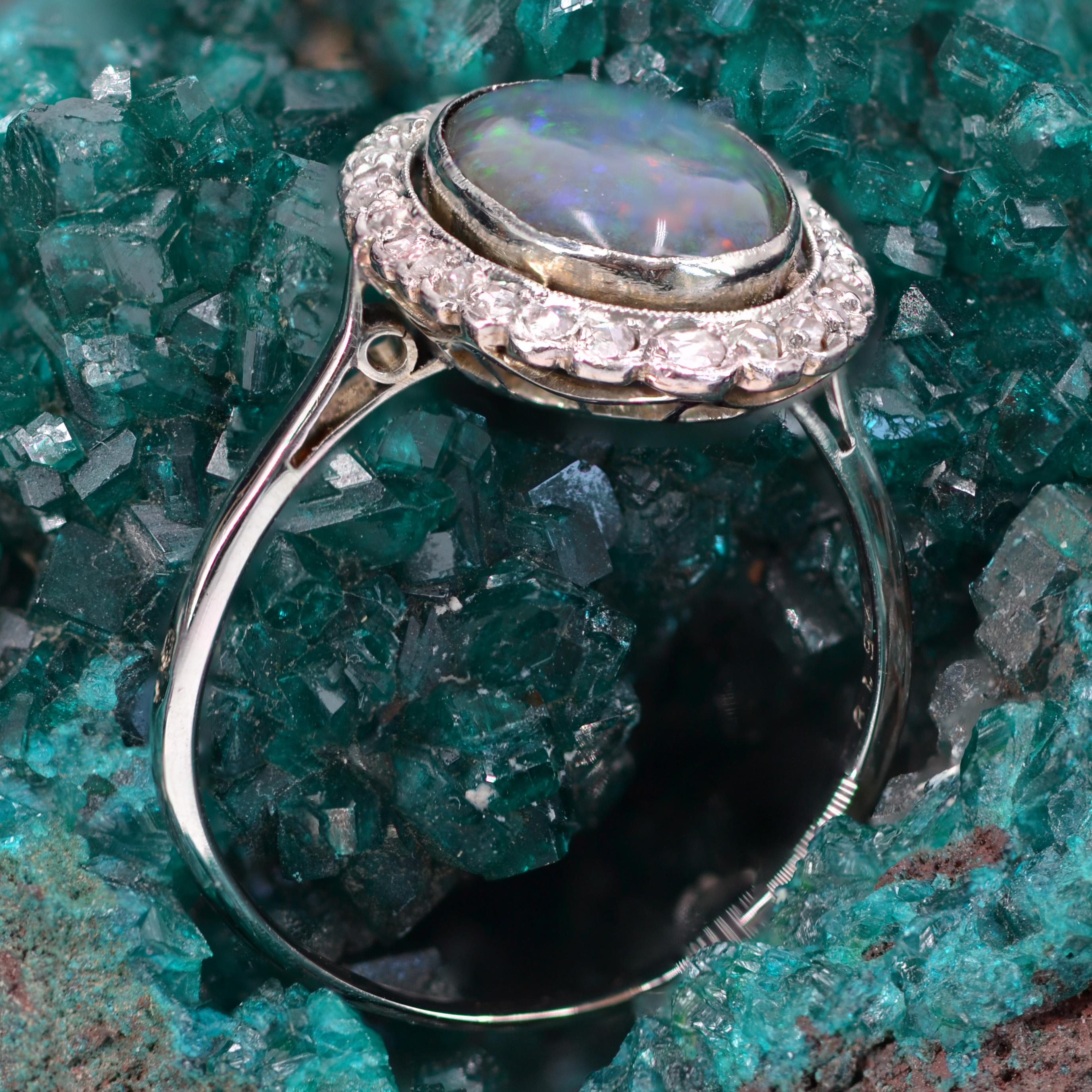 1920s Belle epoque 2.21 Carat Black Opal Diamonds Platinum Ring 7