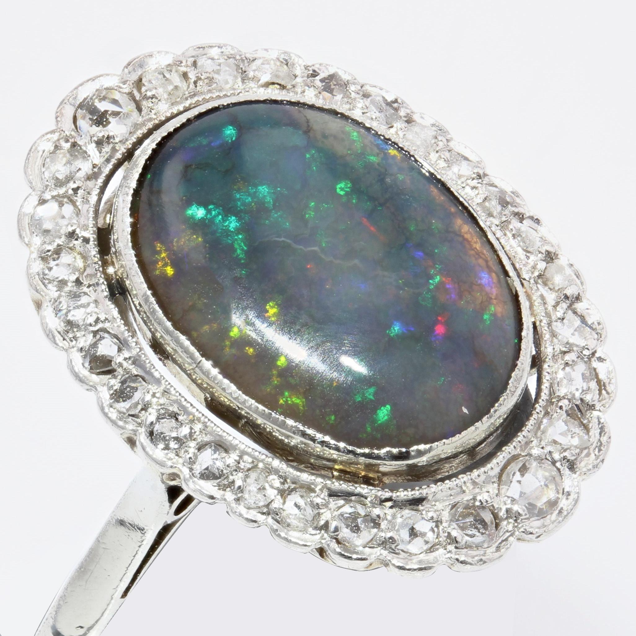 1920s Belle epoque 2.21 Carat Black Opal Diamonds Platinum Ring In Good Condition In Poitiers, FR