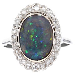 1920s Belle epoque 2.21 Carat Black Opal Diamonds Platinum Ring