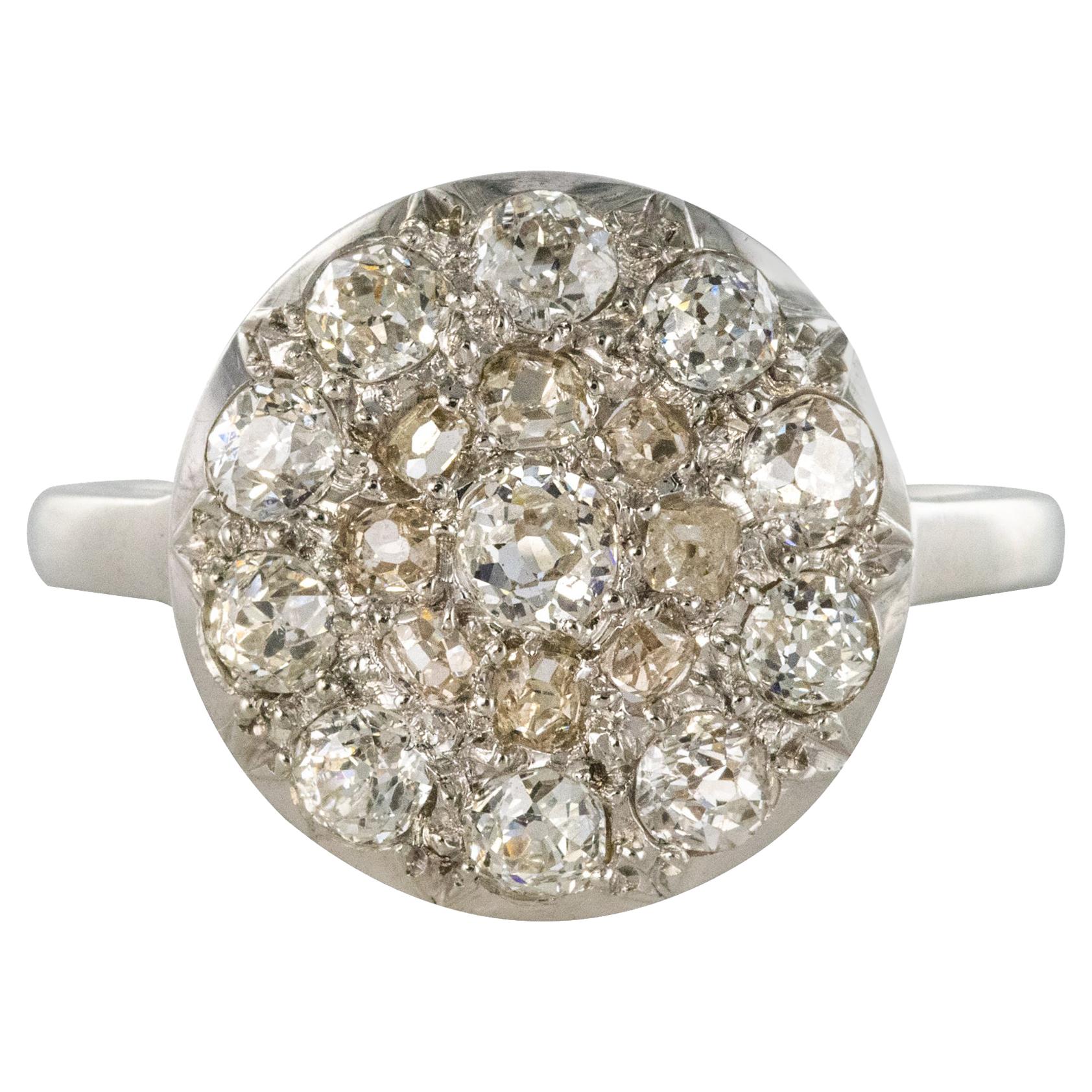 1920s Belle Époque Diamond 18 Karat White Gold Flat Round Ring