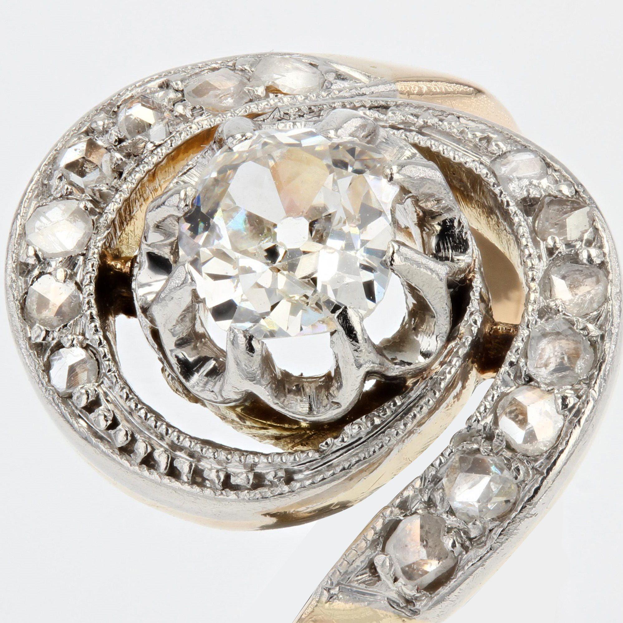 1920s Belle Epoque Diamond 18 Karat Yellow Gold Swirl Ring In Good Condition In Poitiers, FR
