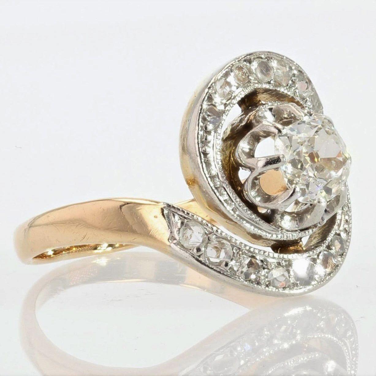 Women's 1920s Belle Epoque Diamond 18 Karat Yellow Gold Swirl Ring