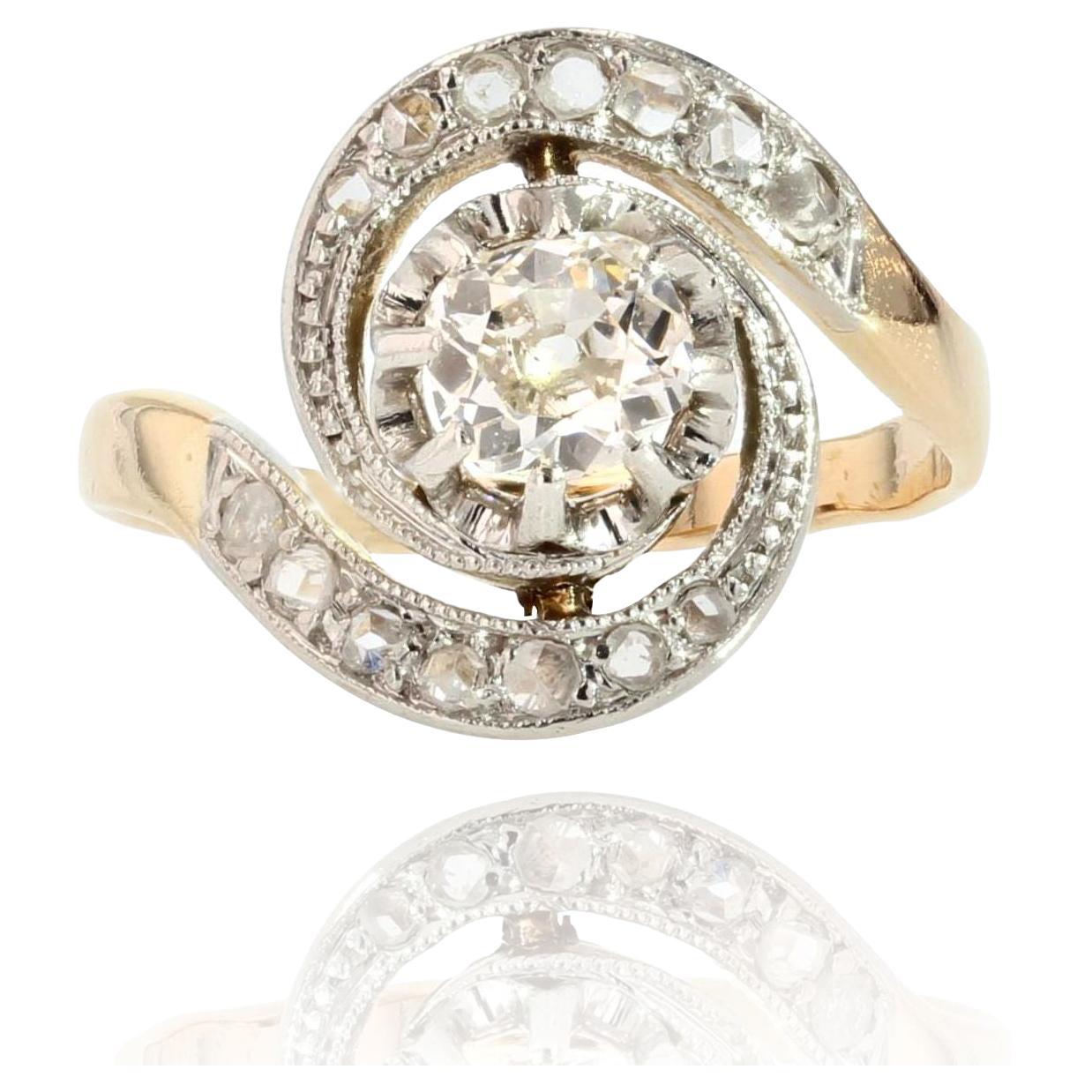 1920s Belle Epoque Diamond 18 Karat Yellow Gold Swirl Ring
