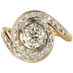 Antique 1920s Belle Époque Diamond 18 Karat Yellow Gold Swirl Ring