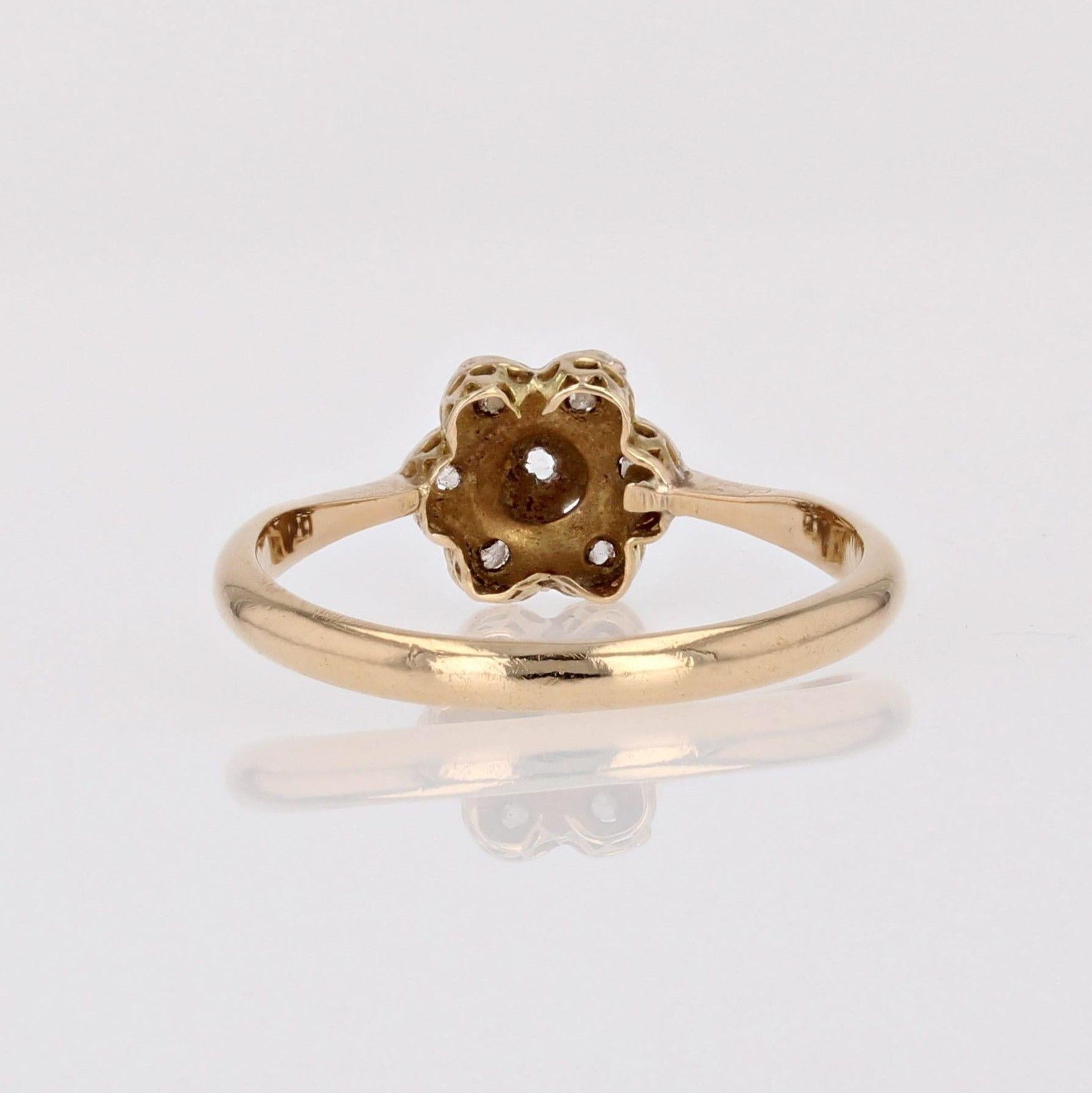 1920s Belle Epoque Rose- Cut Diamonds 18 Karat Yellow White Gold Flower Ring For Sale 2