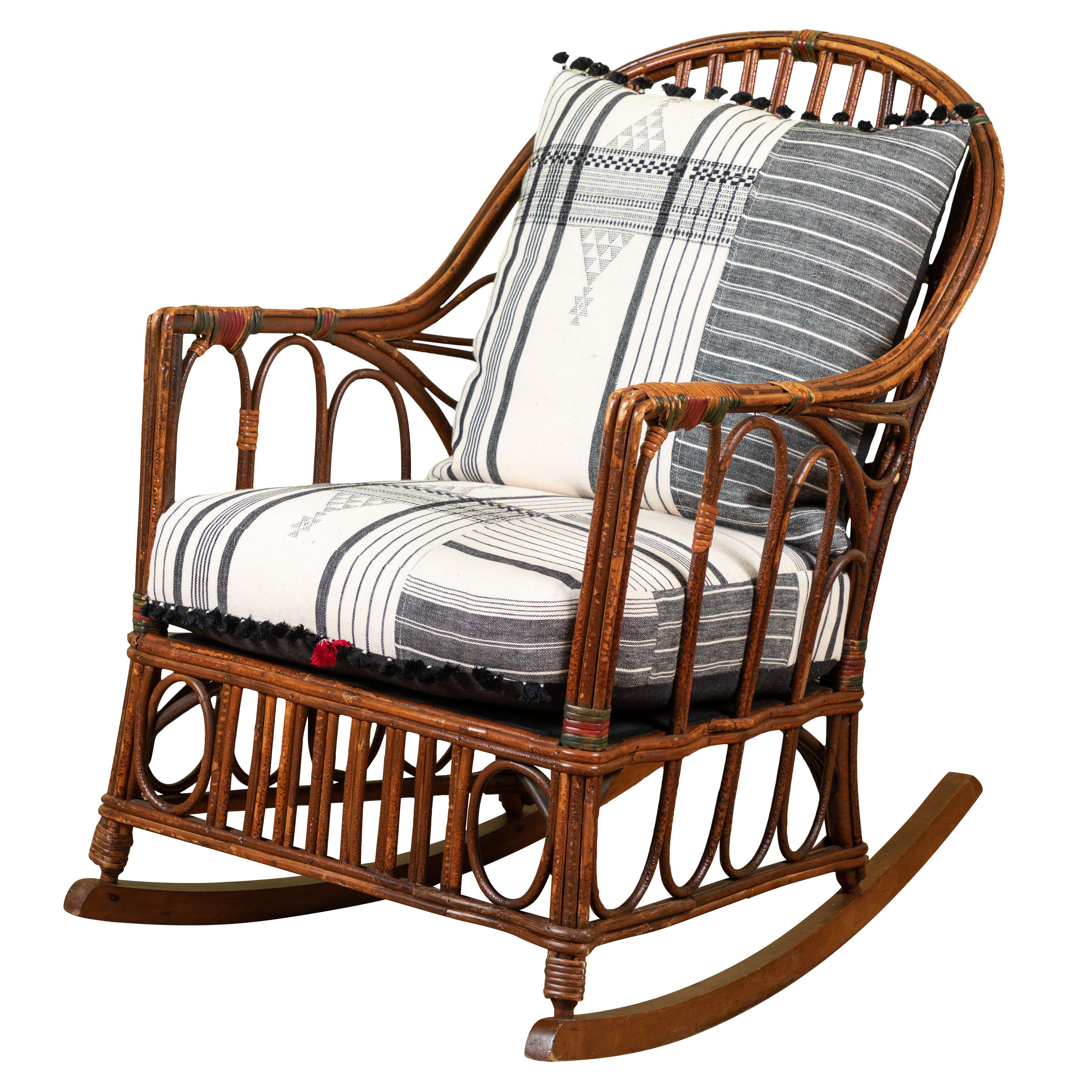 1920s Bent Wood Rocking Chair with Injiri Upholstery For Sale