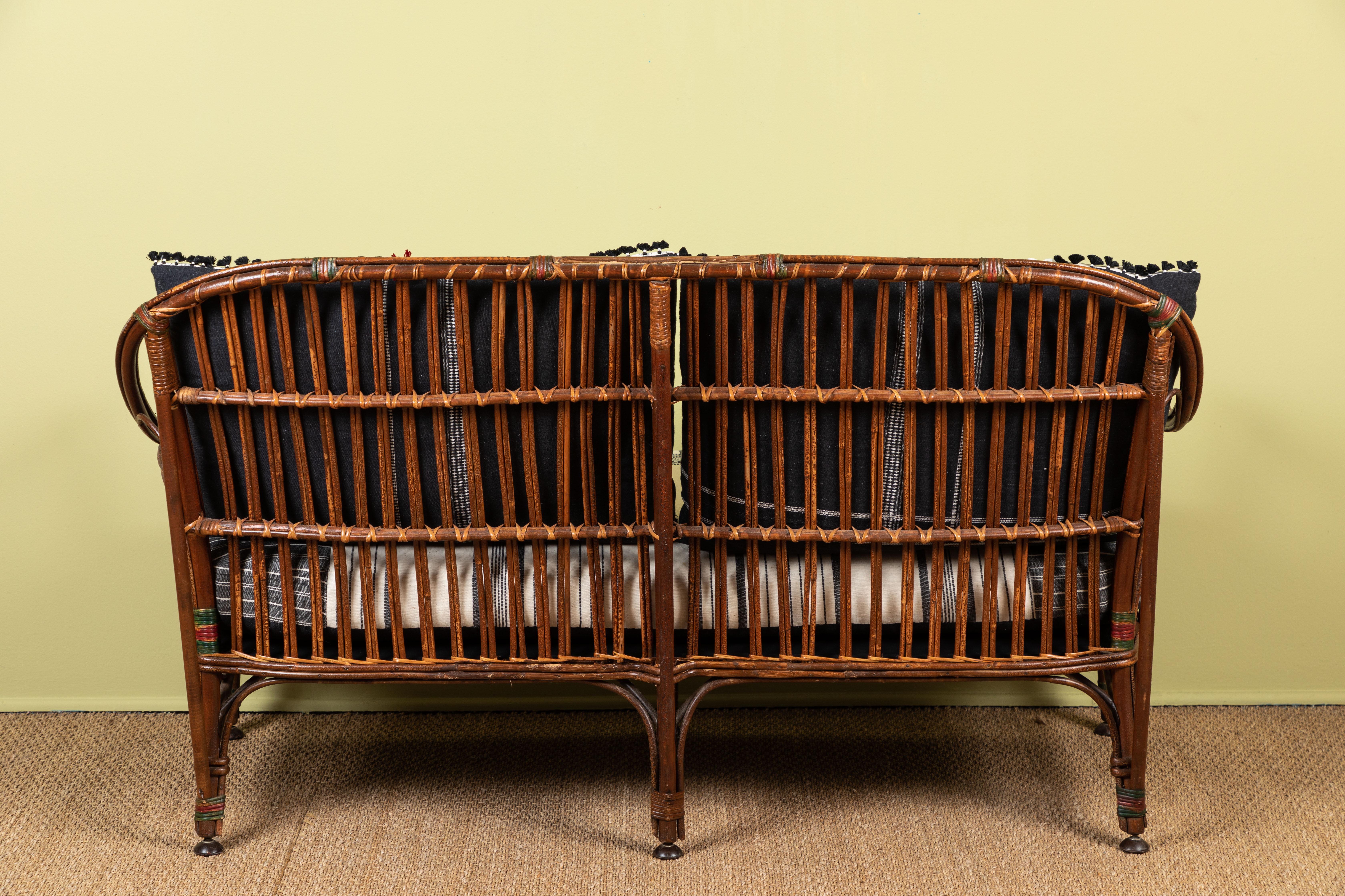 Early 20th Century 1920s Bent Wood Settee with Injiri Upholstery For Sale