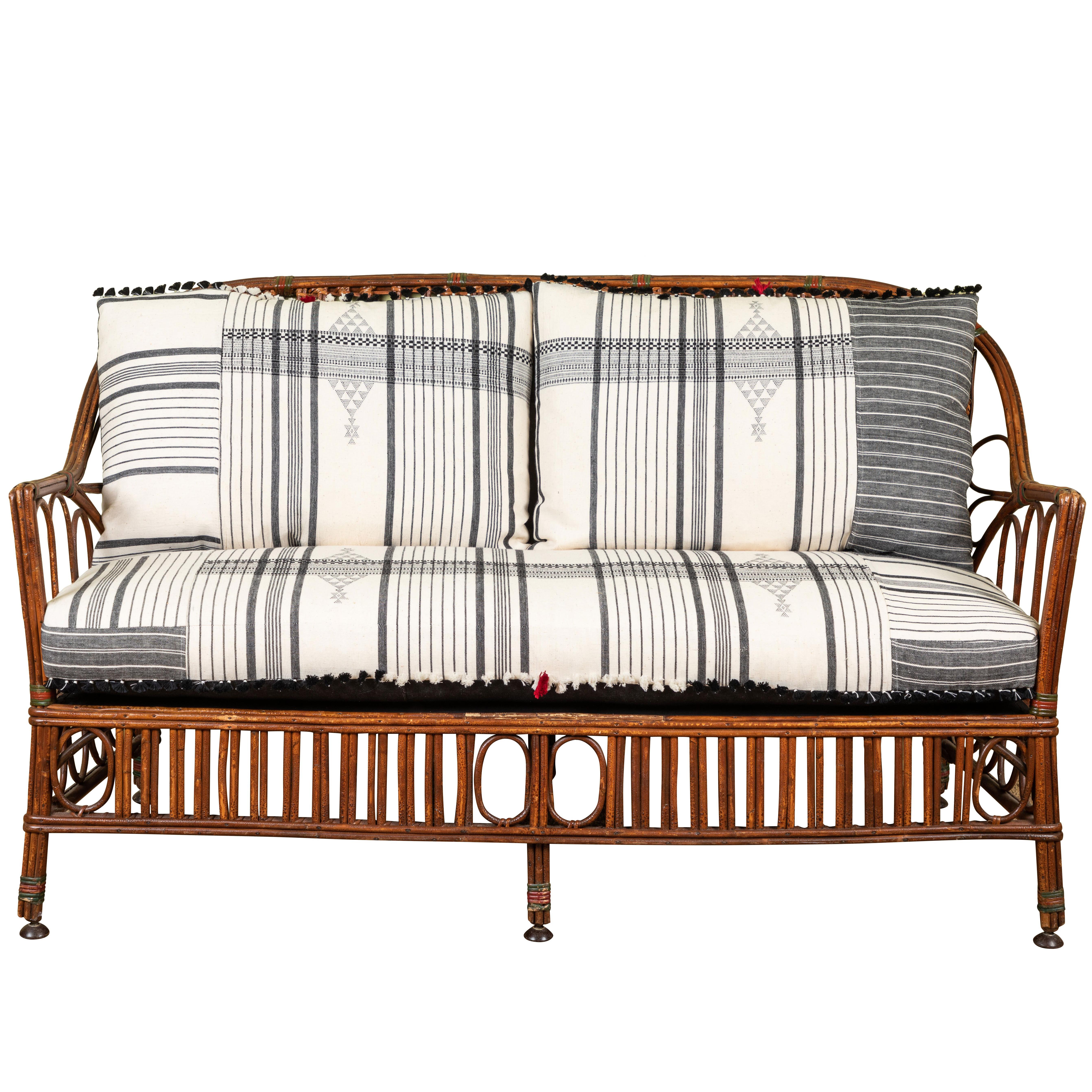 1920s Bent Wood Settee with Injiri Upholstery For Sale