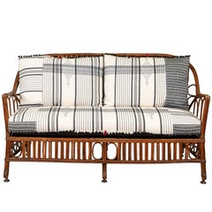 Antique 1920s Bent Wood Settee with Injiri Upholstery