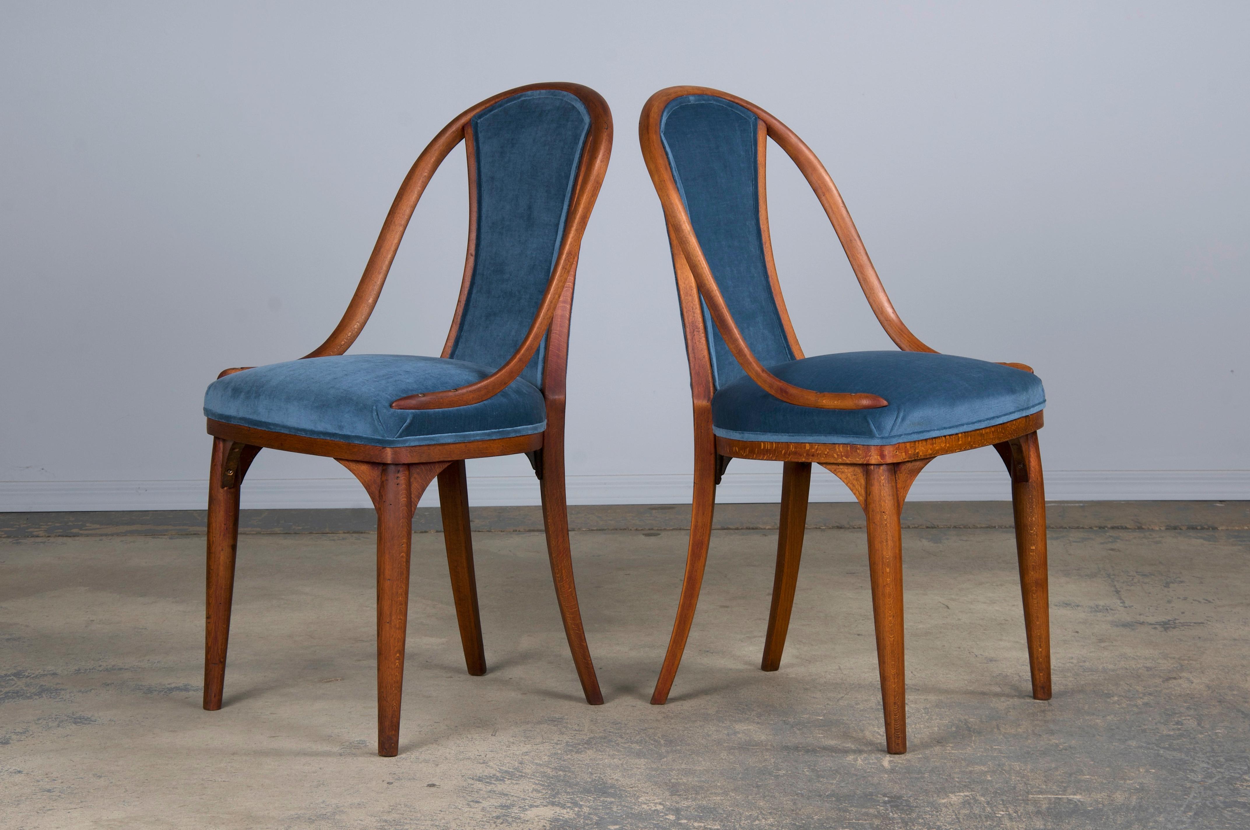 1920s Bentwood Gondola Dining Chairs W/ Blue Velvet by Thonet- Set of 6- Labeled 4