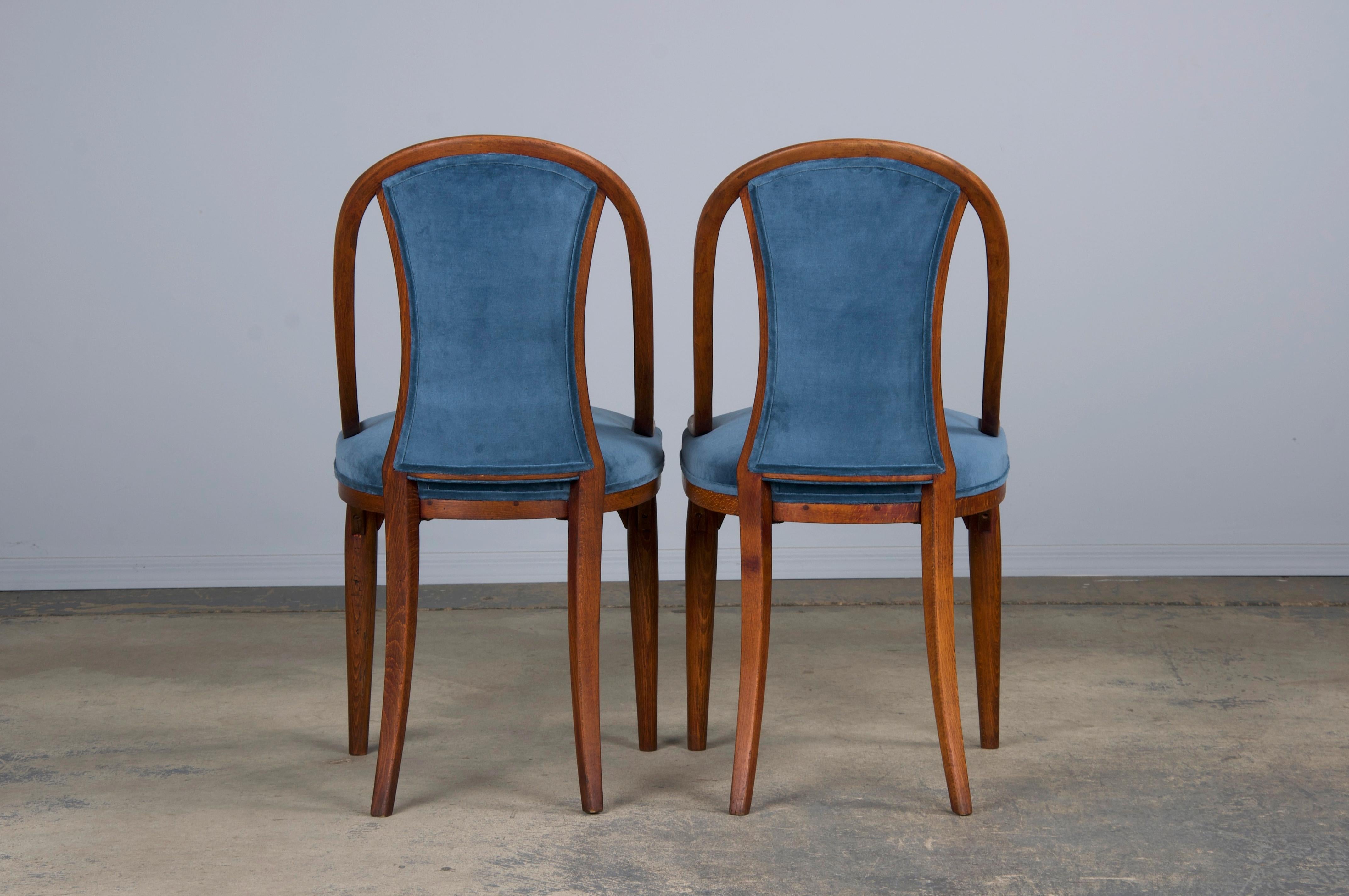 1920s Bentwood Gondola Dining Chairs W/ Blue Velvet by Thonet- Set of 6- Labeled 9