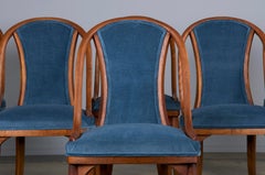 1920s Bentwood Gondola Dining Chairs W/ Blue Velvet by Thonet- Set of 6- Labeled