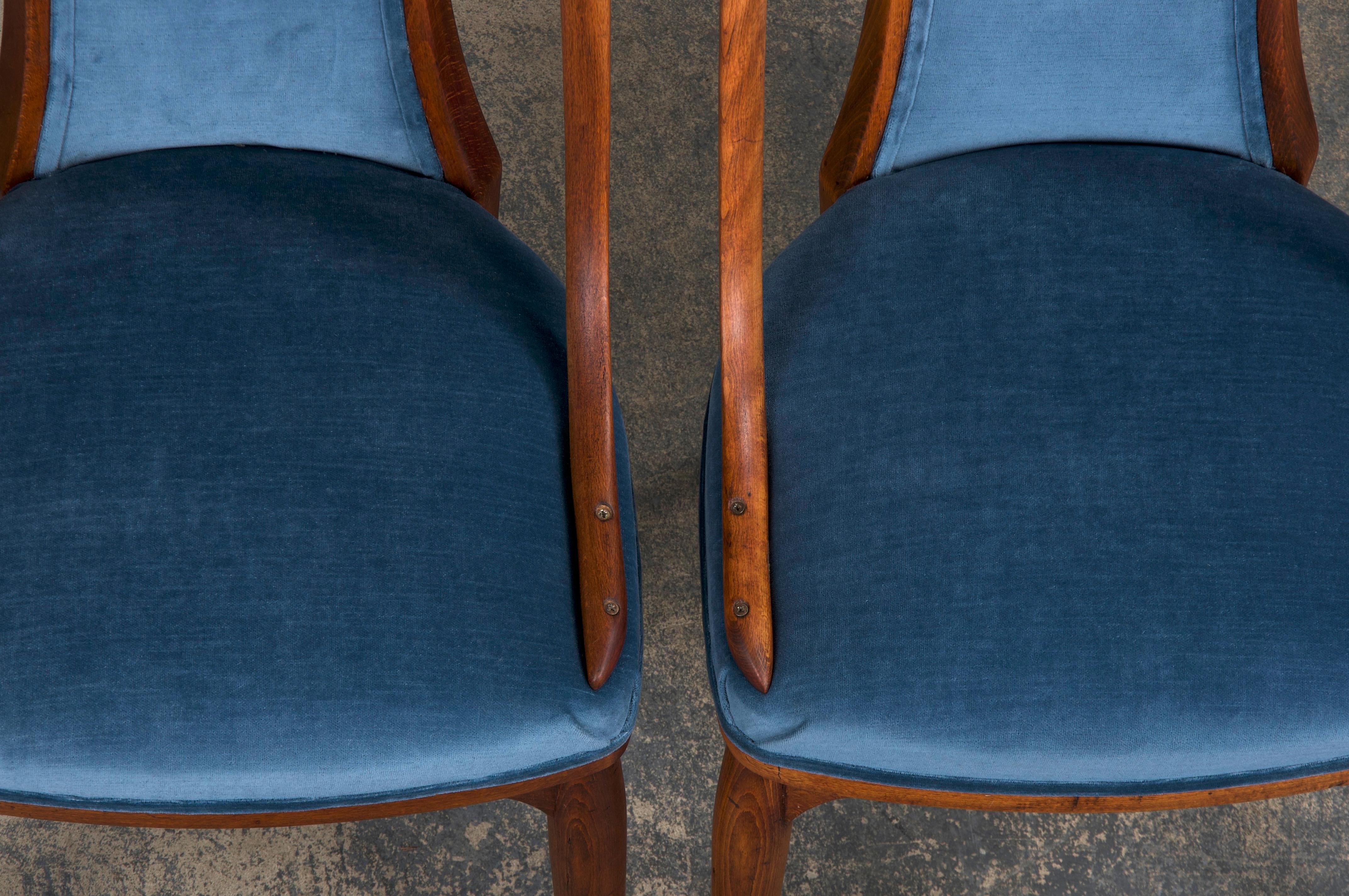 20th Century 1920s Bentwood Gondola Dining Chairs W/ Blue Velvet by Thonet- Set of 6- Labeled