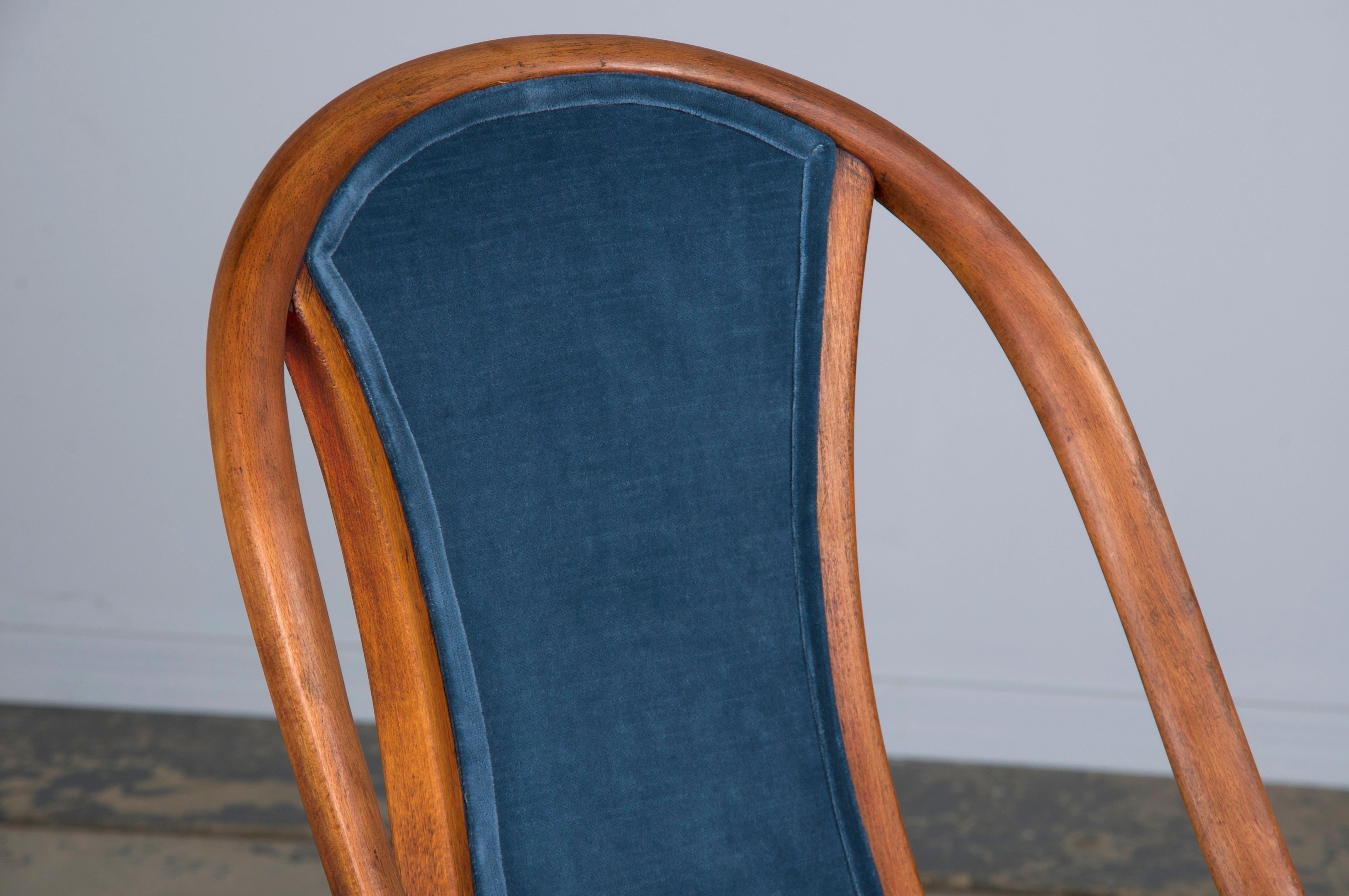 1920s Bentwood Gondola Dining Chairs W/ Blue Velvet by Thonet- Set of 6- Labeled 2