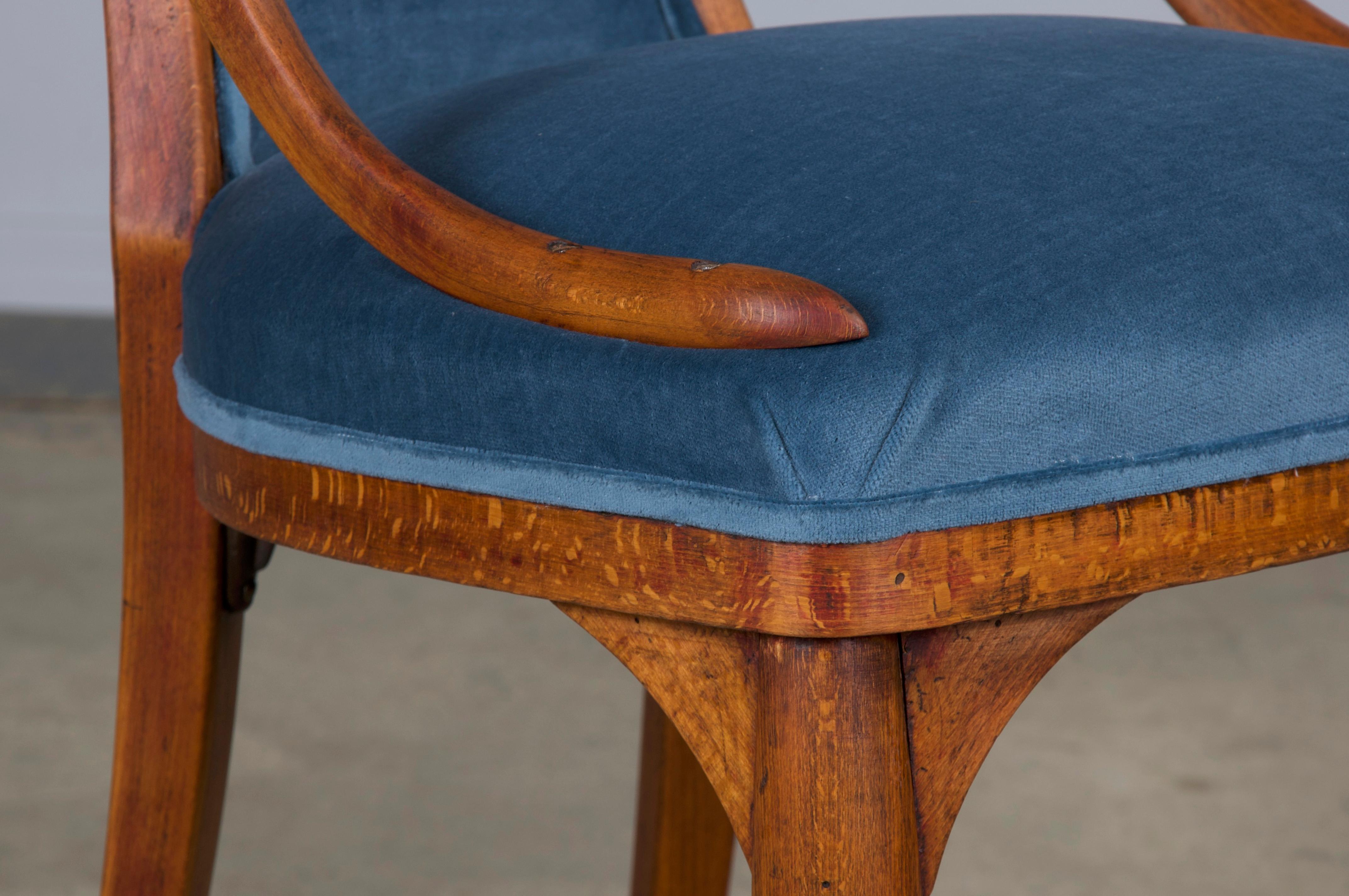 1920s Bentwood Gondola Dining Chairs W/ Blue Velvet by Thonet- Set of 6- Labeled 3