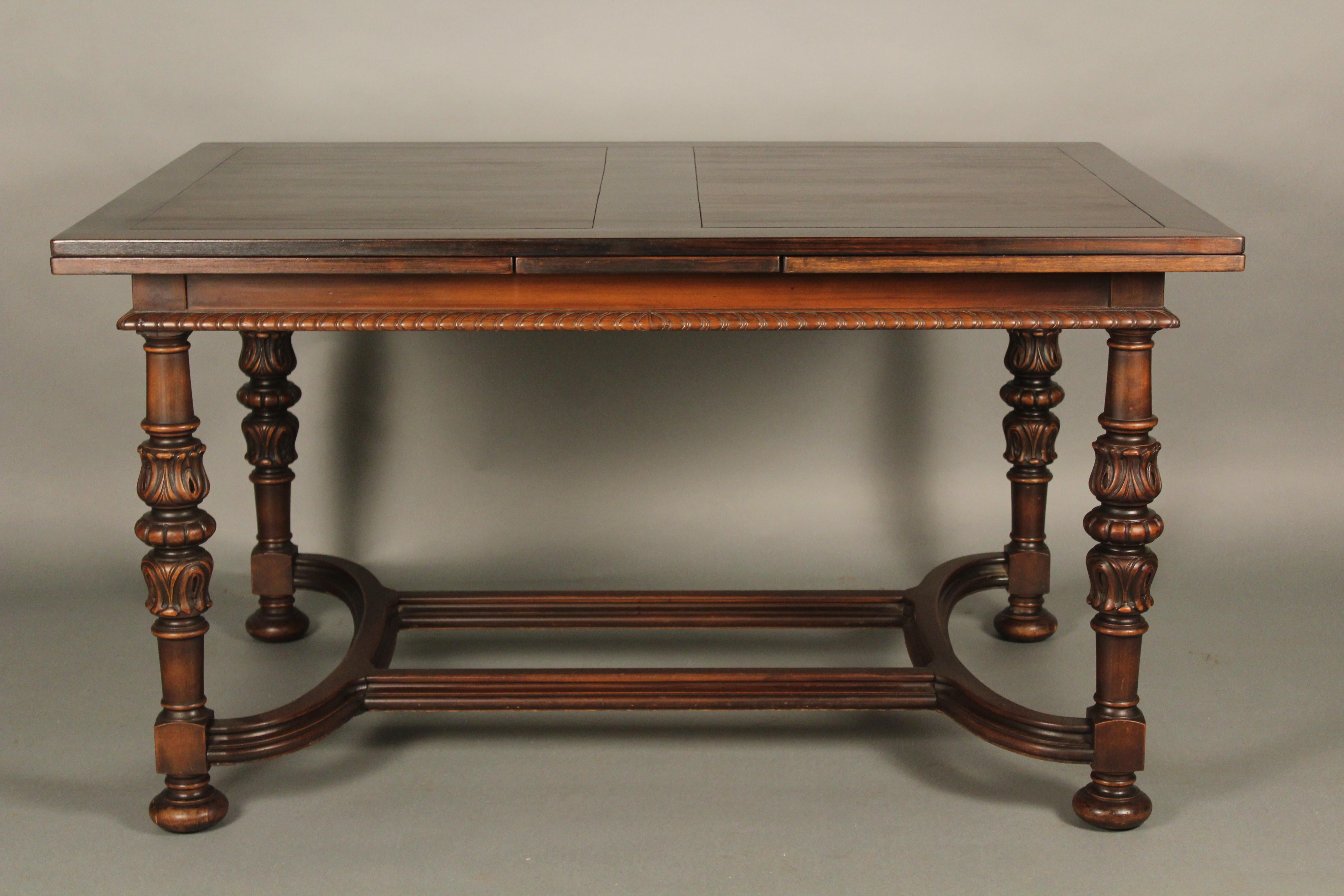 Table circa 1920s with retractable extensions open with leaf it measures 96