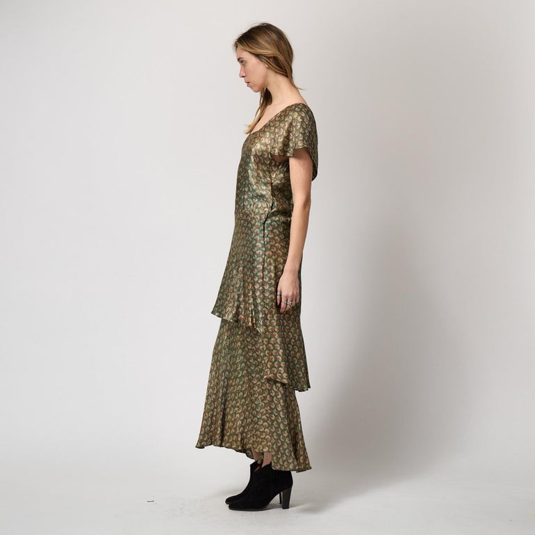 green lame dress 1920s Best and Co Tiered Deco Print For Sale at 1stDibs daily