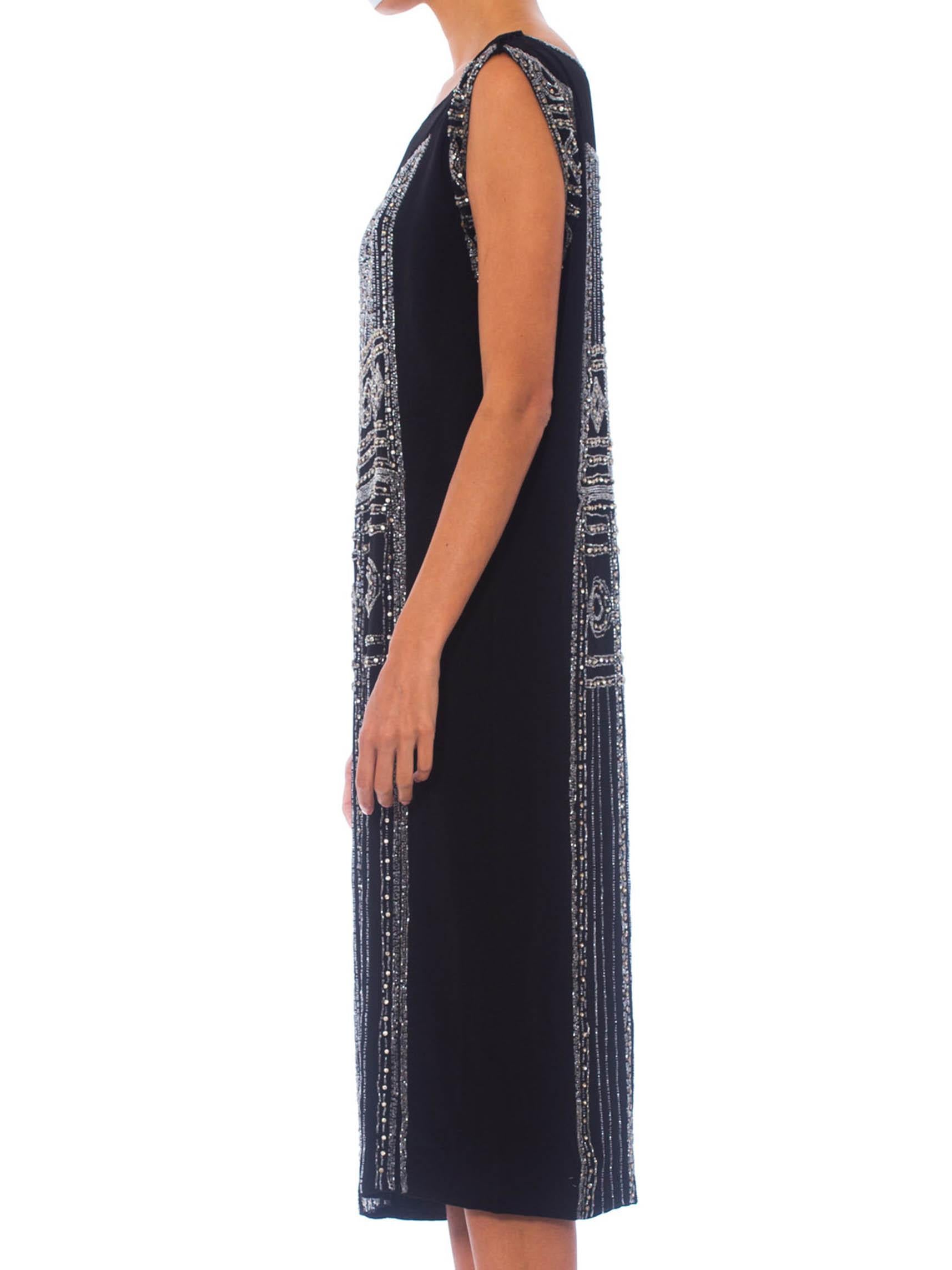 Women's 1920S Black Beaded Silk Cocktail Dress With Crystals For Sale