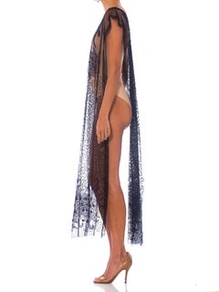 1920S Black Beaded Silk & Cotton Net One Size Tabard Cocktail Dress