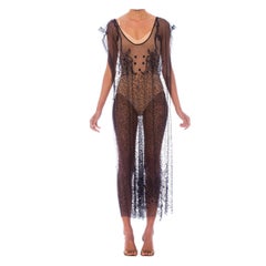 1920S Black Beaded Silk Tulle Tabard Flapper Cocktail Dress