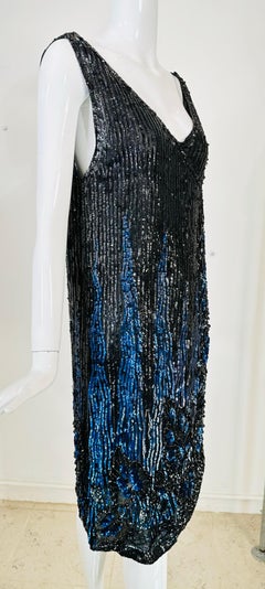 1920s Black & Blue Flame Sequin Flapper Dress