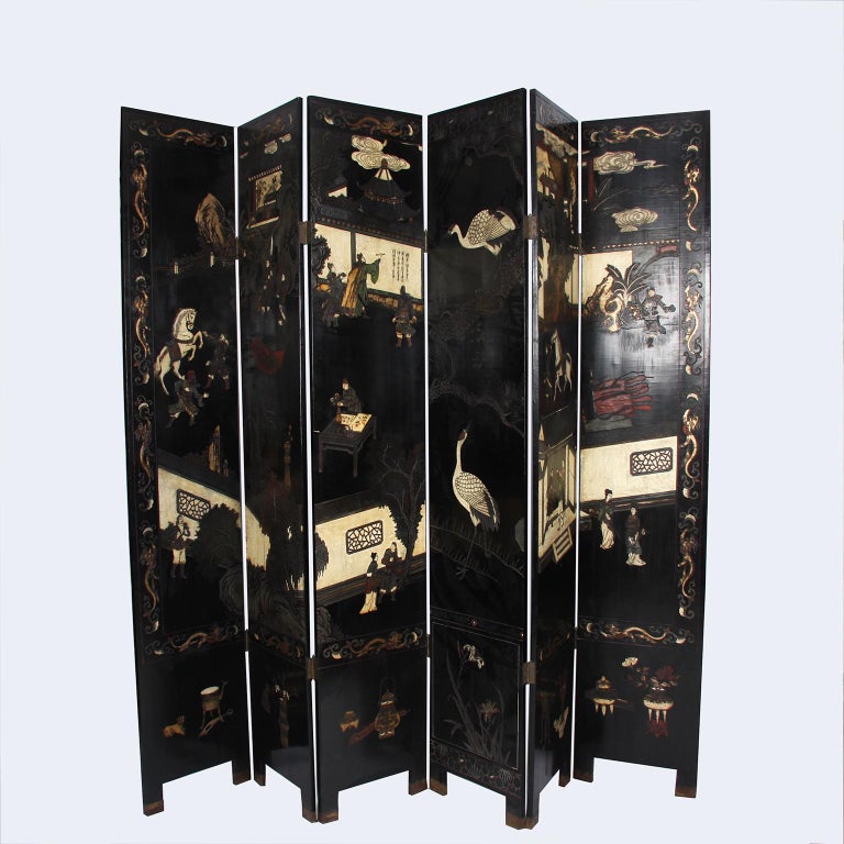 1920s Black Carved Japanese Screen For Sale at 1stdibs