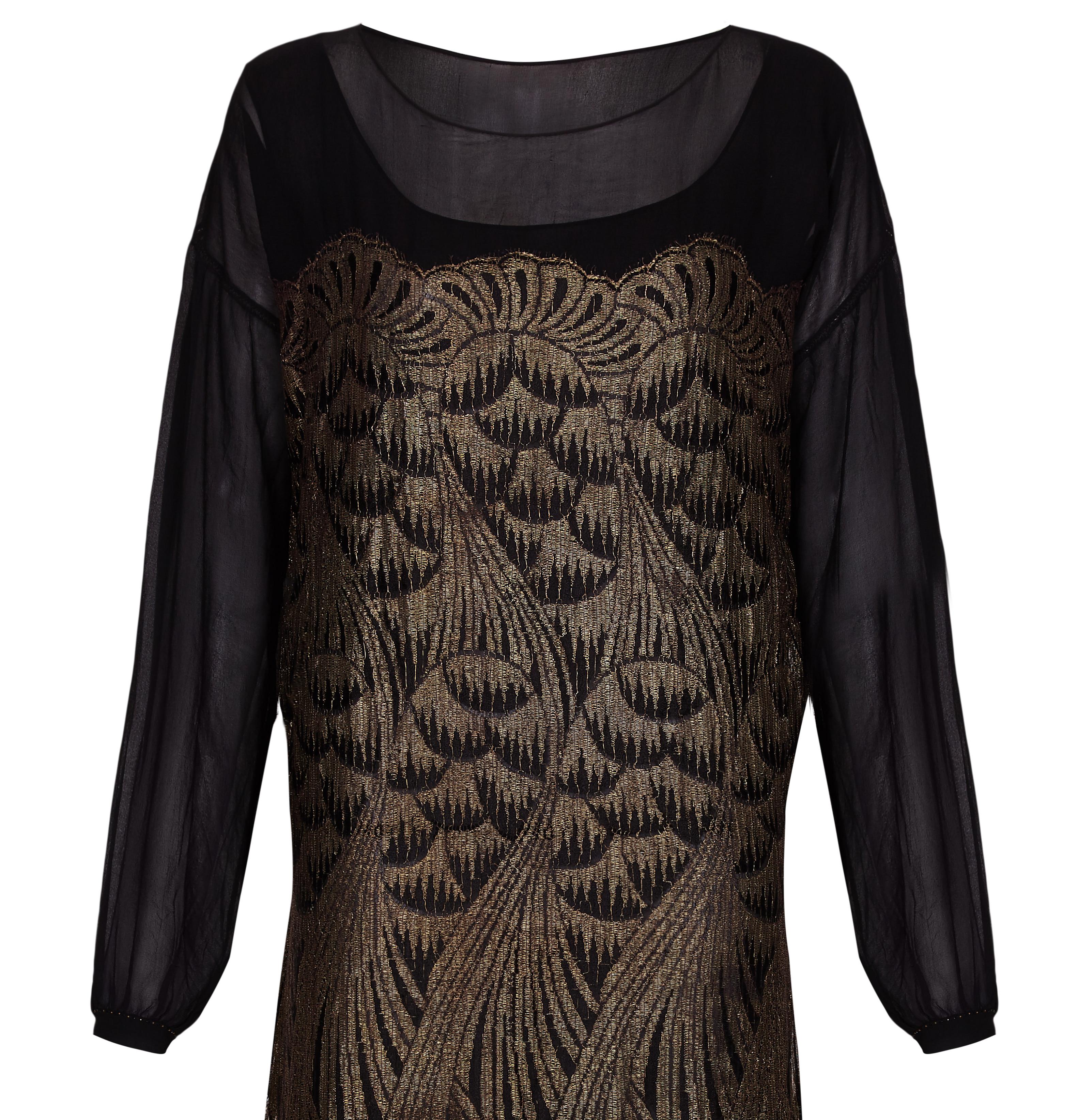 1920s Black Chiffon and Gold Lame Flapper Dress  In Excellent Condition In London, GB
