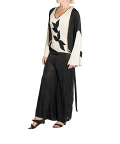 1920S Black & Cream Nylon Jersey Art Deco Negligee With Jacket