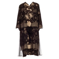 1920S Vestido de gasa de seda negro y crema de la dinastía Quing Butterf japonés