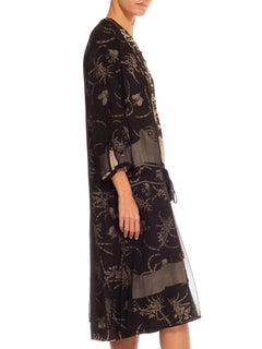 1920S Black & Cream Silk Chiffon Dress Made From Quing Dynasty Japanese Butterf