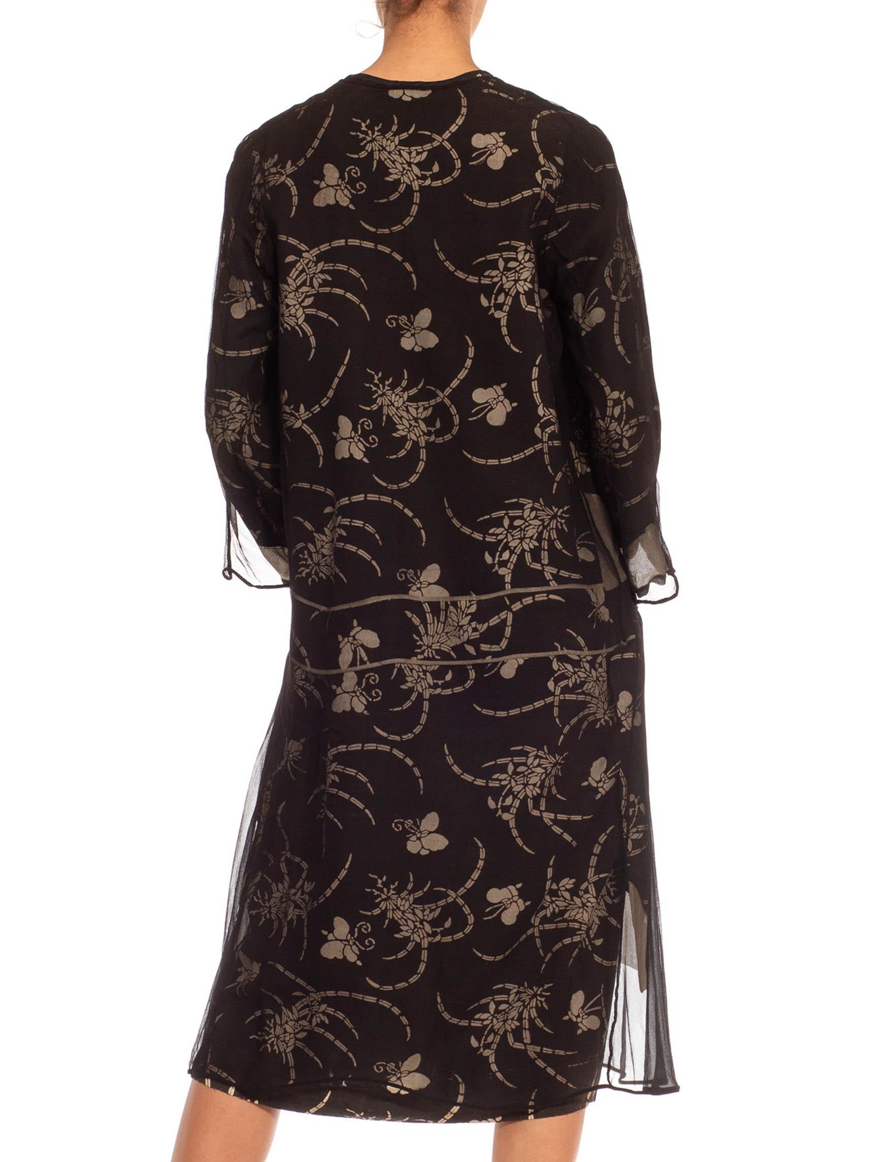 1920S Black & Cream Silk Chiffon Made From Quing Dynasty Japanese Butterfly Kim For Sale 1