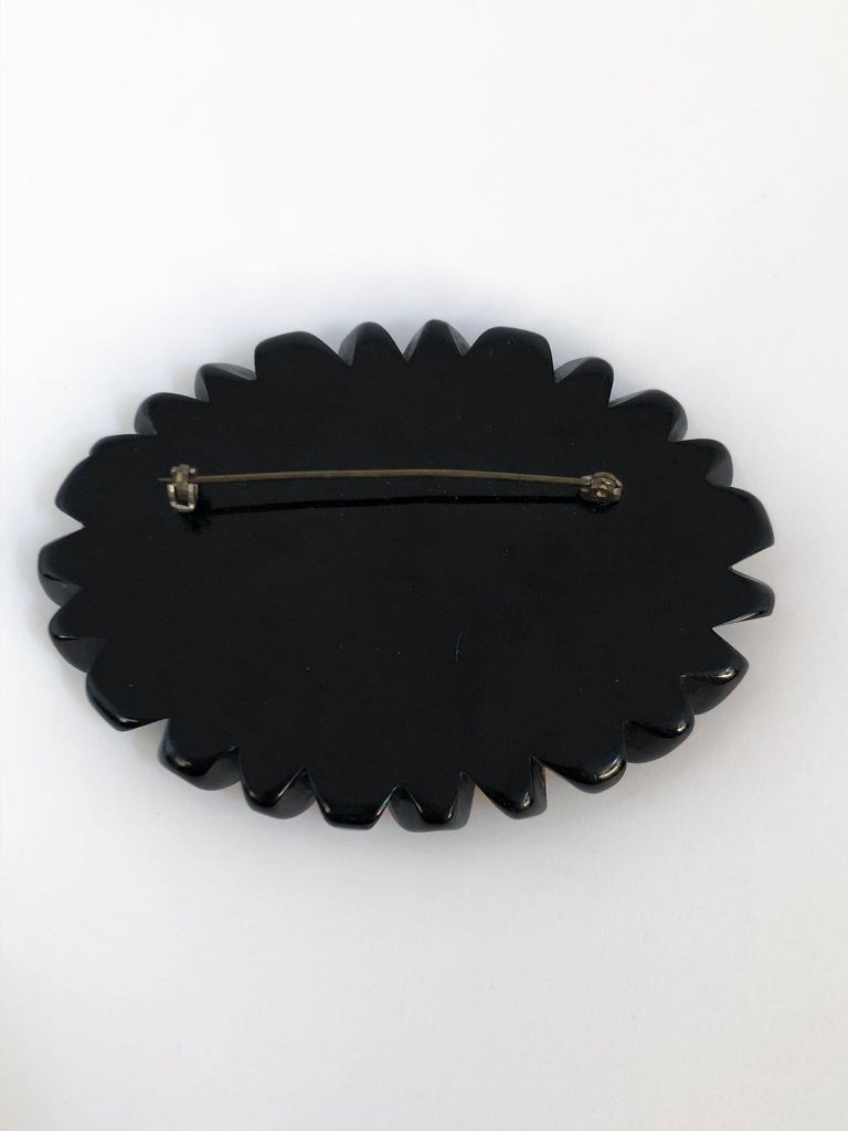 1920s Black Floral Mourning Brooch In Good Condition For Sale In San Francisco, CA