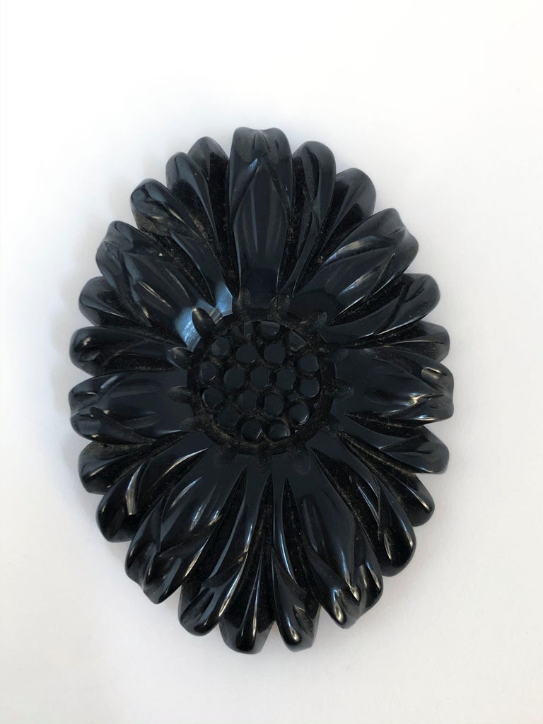 Women's 1920s Black Floral Mourning Brooch For Sale