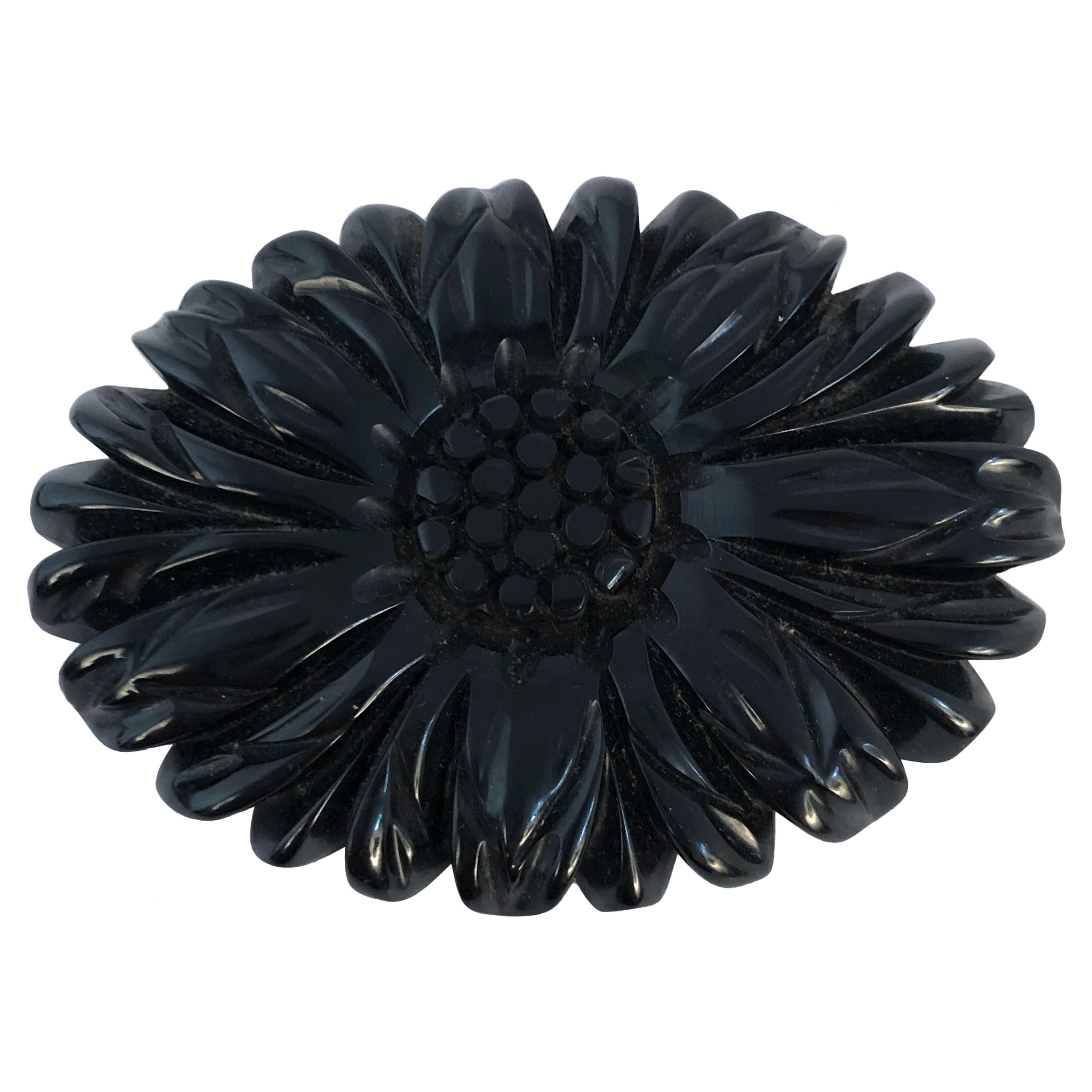 1920s Black Floral Mourning Brooch