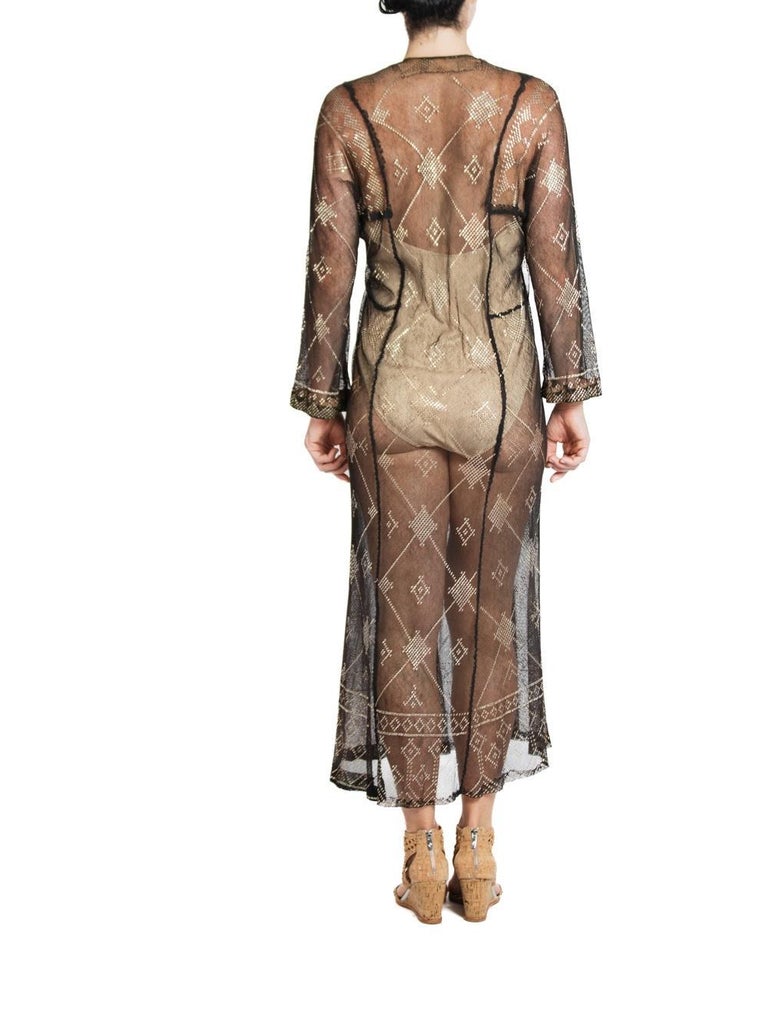 1920S Black and Gold Cotton Egyptian Assuit Sheer Kaftan at 1stDibs