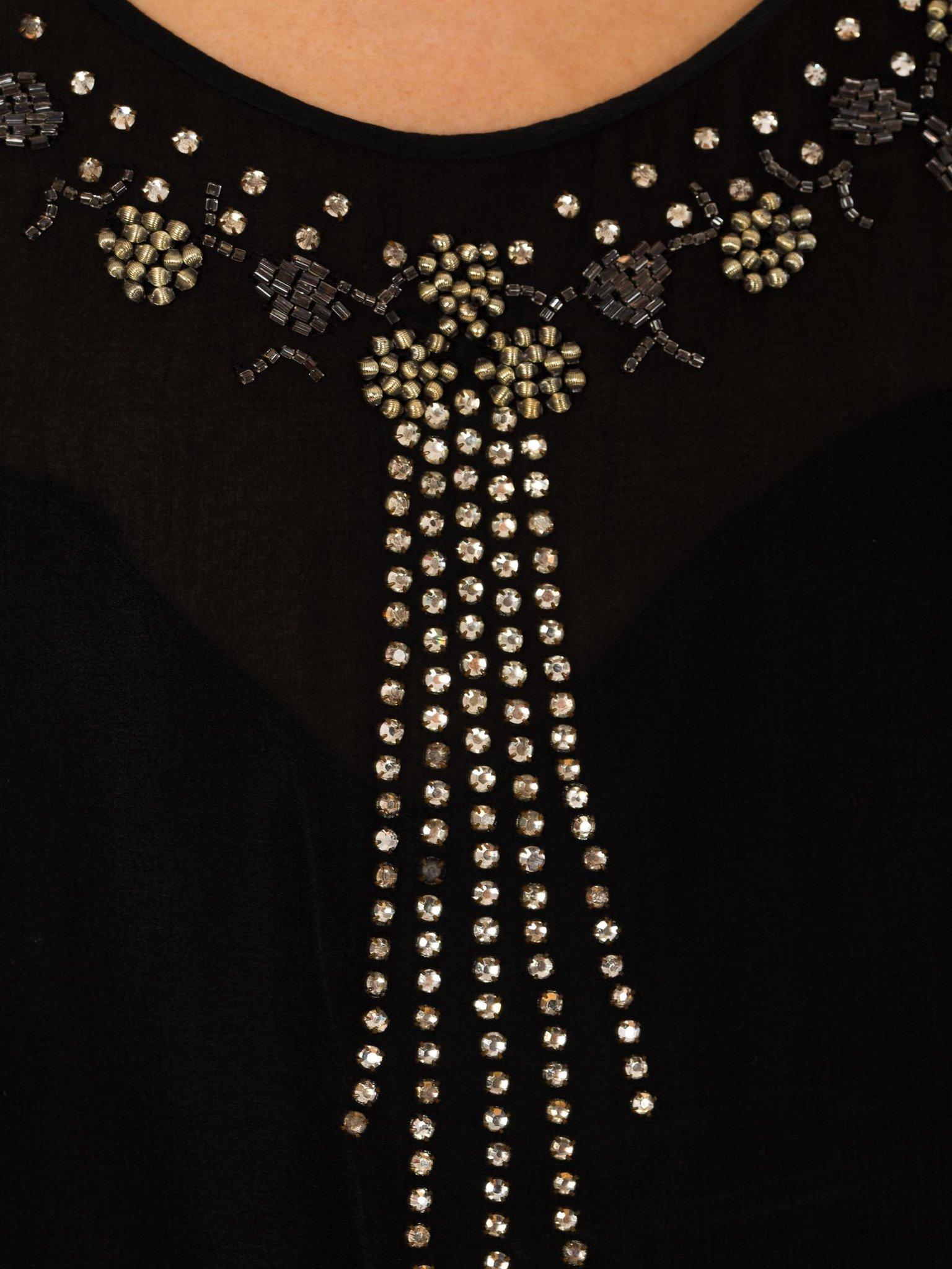 Chemisier à manches courtes en mousseline de soie noire perlée à la main avec cristaux, années 1920 en vente 1