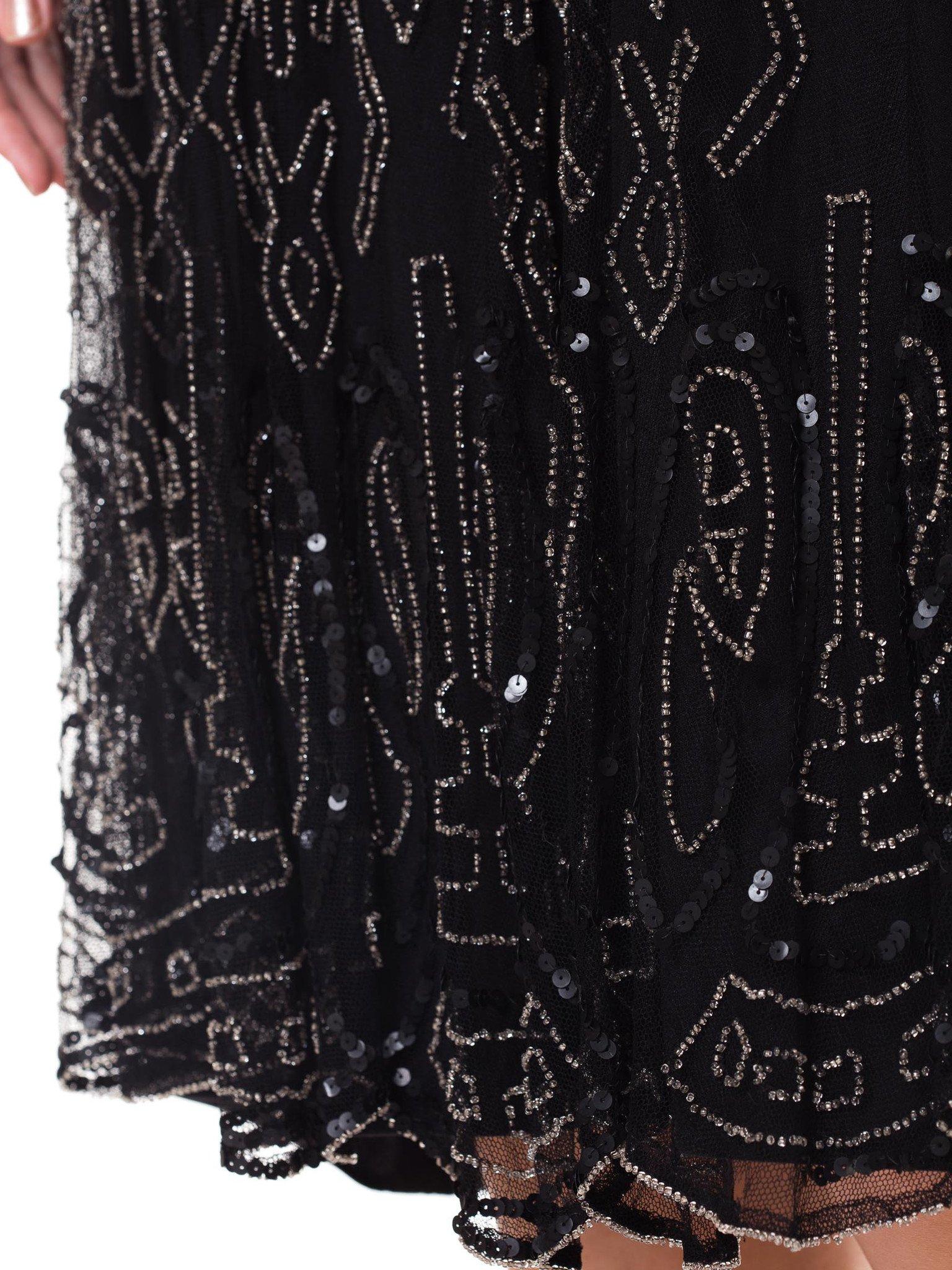 1920S  Robe de flapper art déco en soie noire perlée à la main avec paillettes en chevron en vente 2