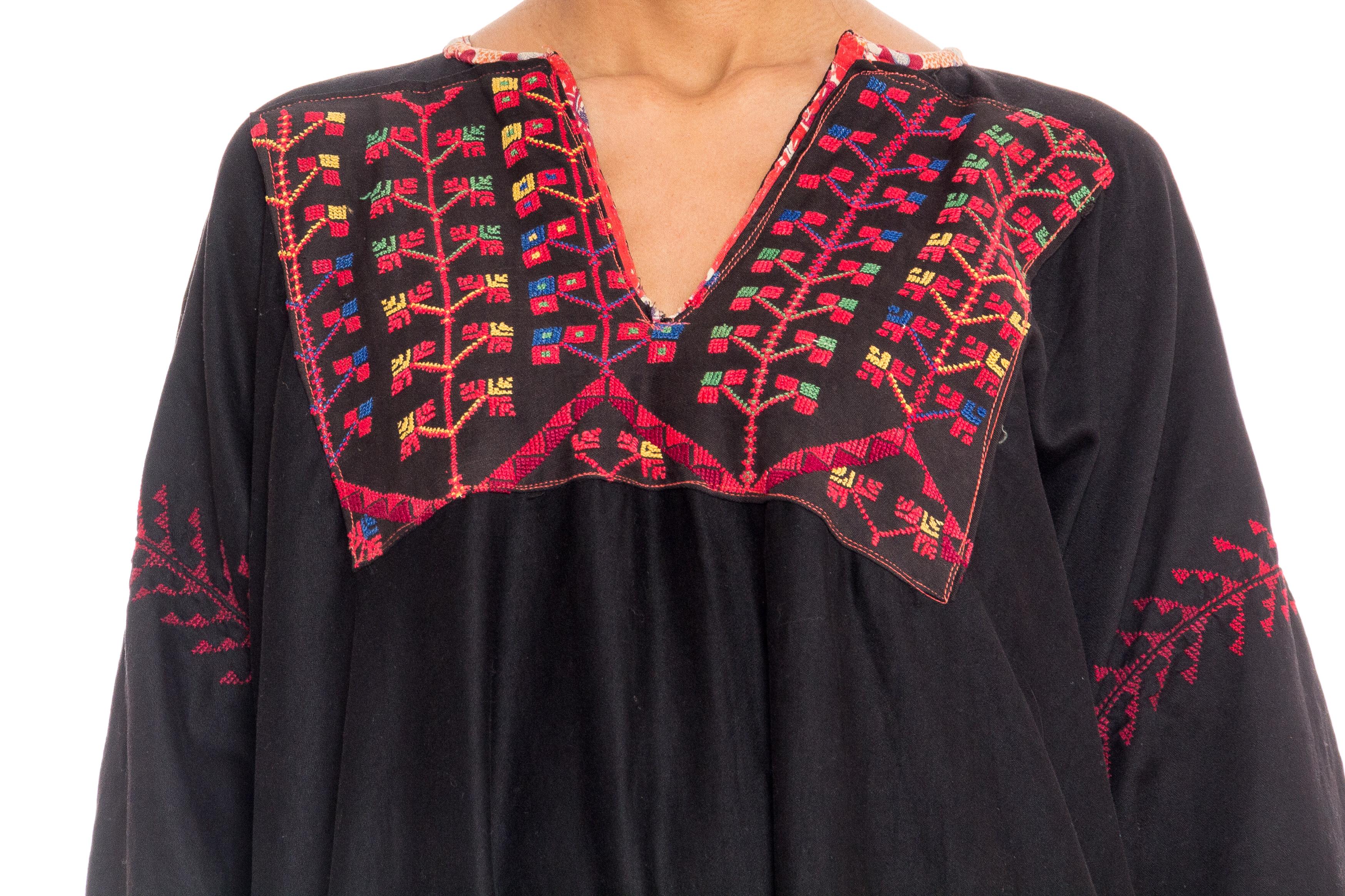 1920S Black Hand Embroidered Cotton Kaftan With Medieval Sleeves 2