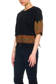 1920S Black Wool Top Made From Victorian Hand Woven Paisley Shawl